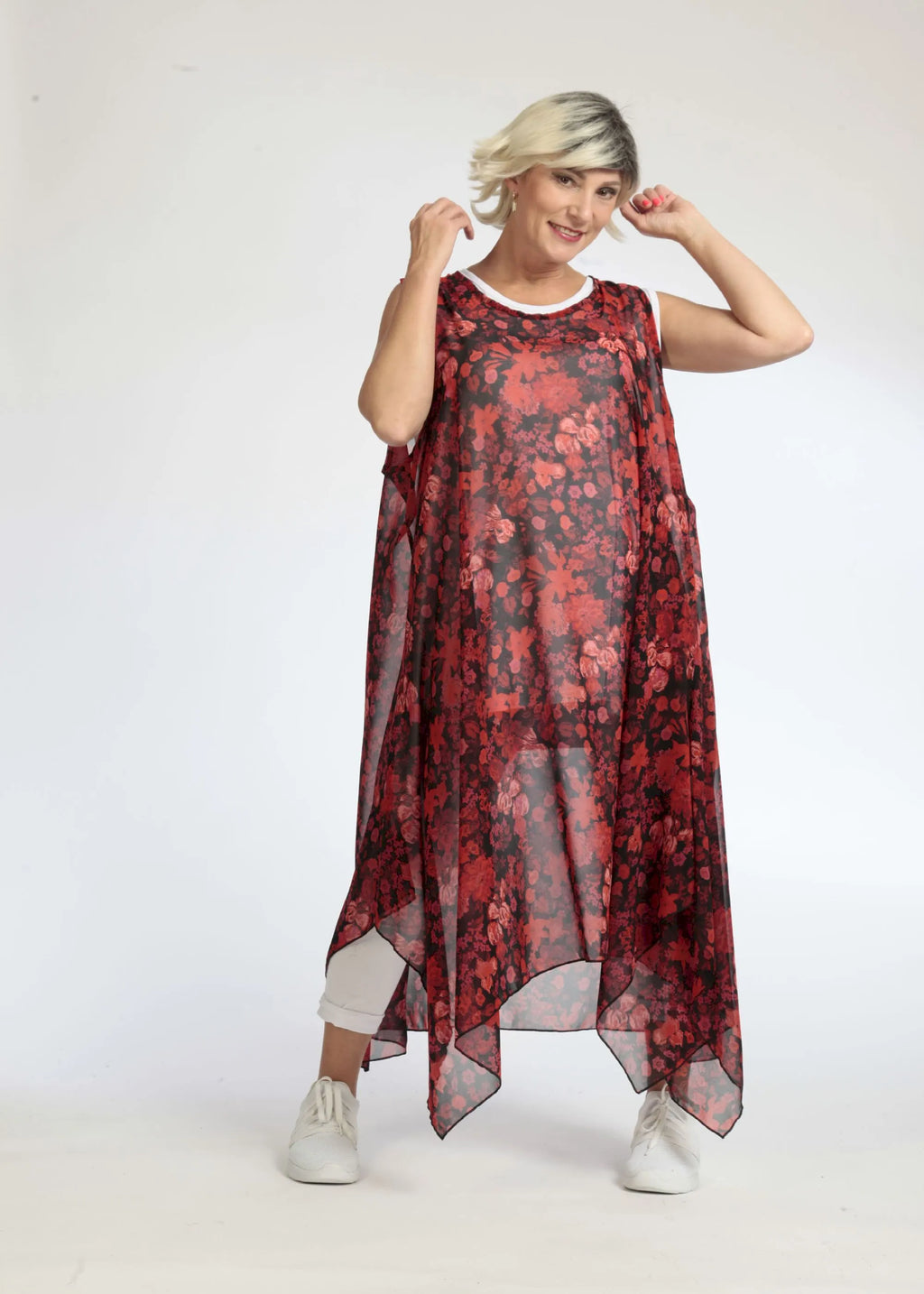  A-Form Tunika von AKH Fashion aus Polyester, 1075.05927, Rot-Schwarz, Blumen, Schick