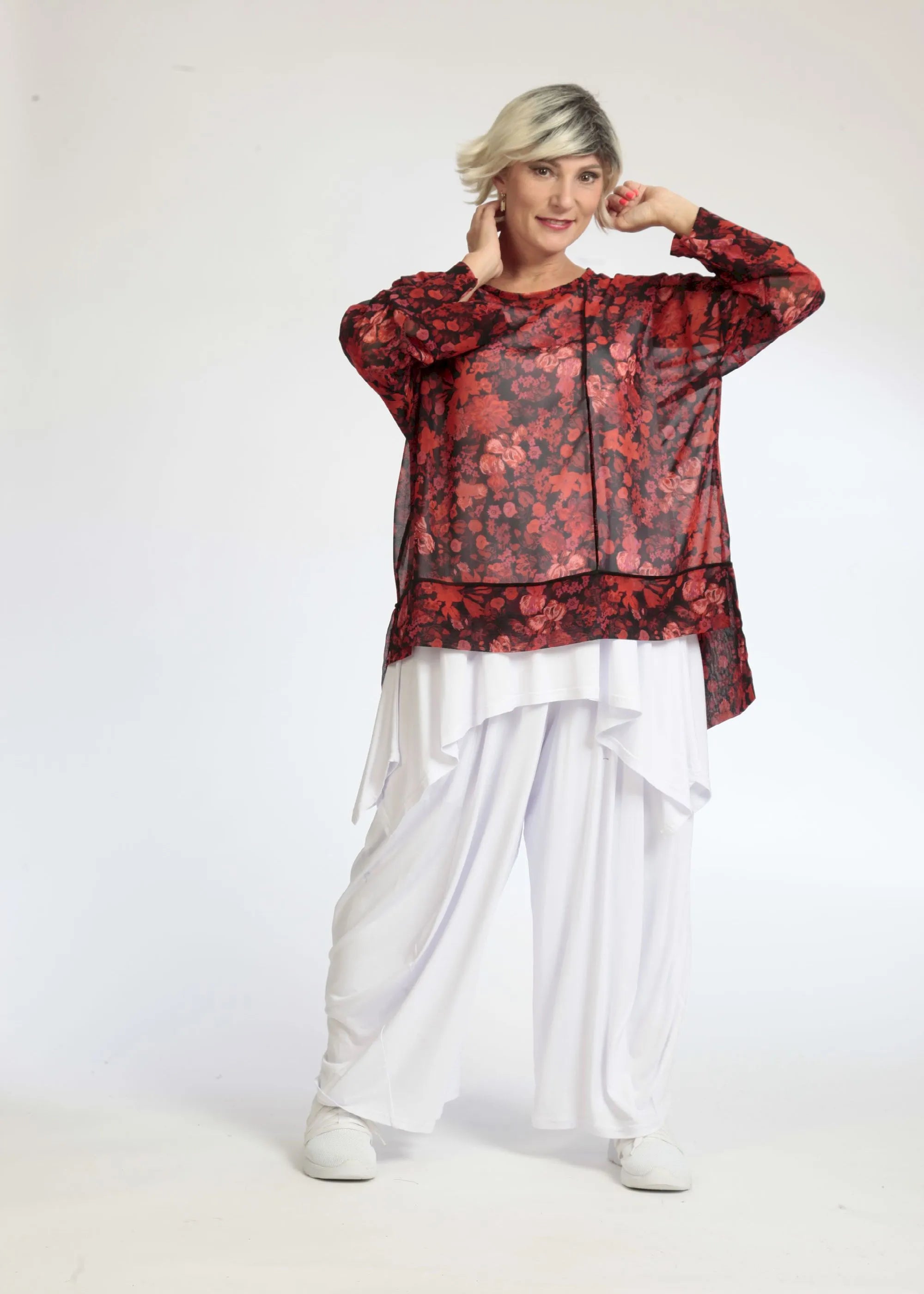  AKH Fashion Shirt in gerader Form, aus Polyester, 1075.06839, Rot-Schwarz, Blumen, Schick
