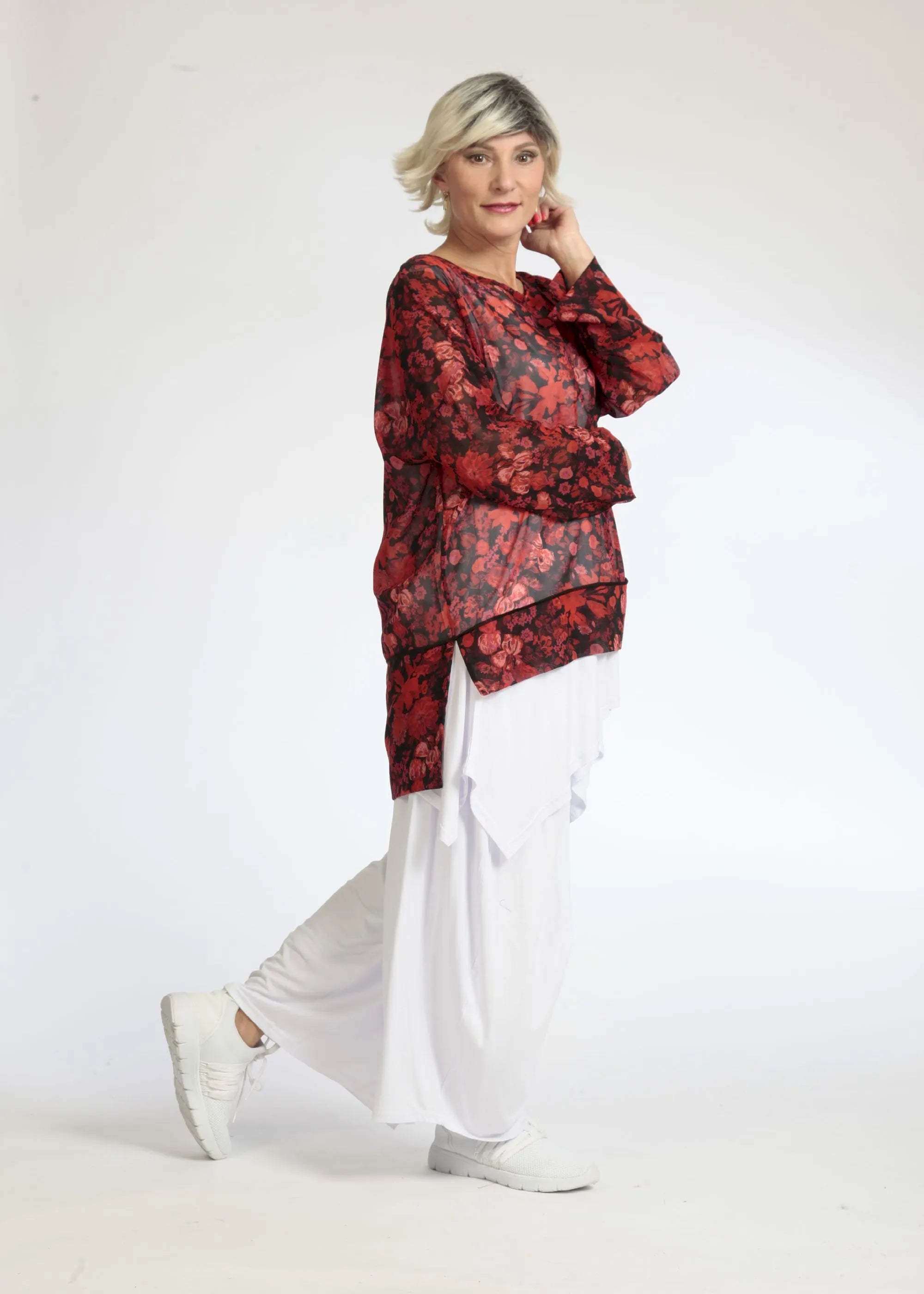  AKH Fashion Shirt in gerader Form, aus Polyester, 1075.06839, Rot-Schwarz, Blumen, Schick