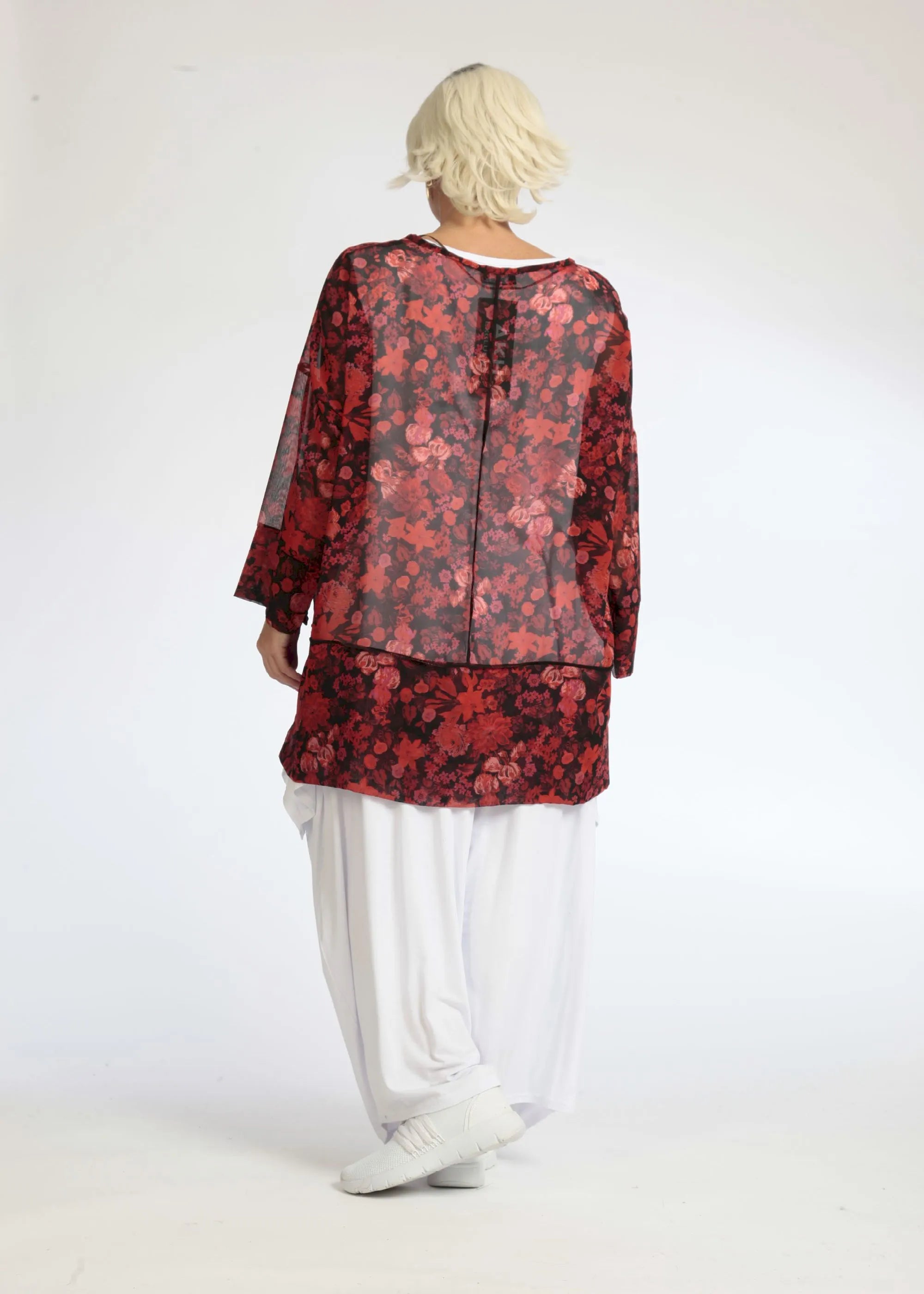  AKH Fashion Shirt in gerader Form, aus Polyester, 1075.06839, Rot-Schwarz, Blumen, Schick