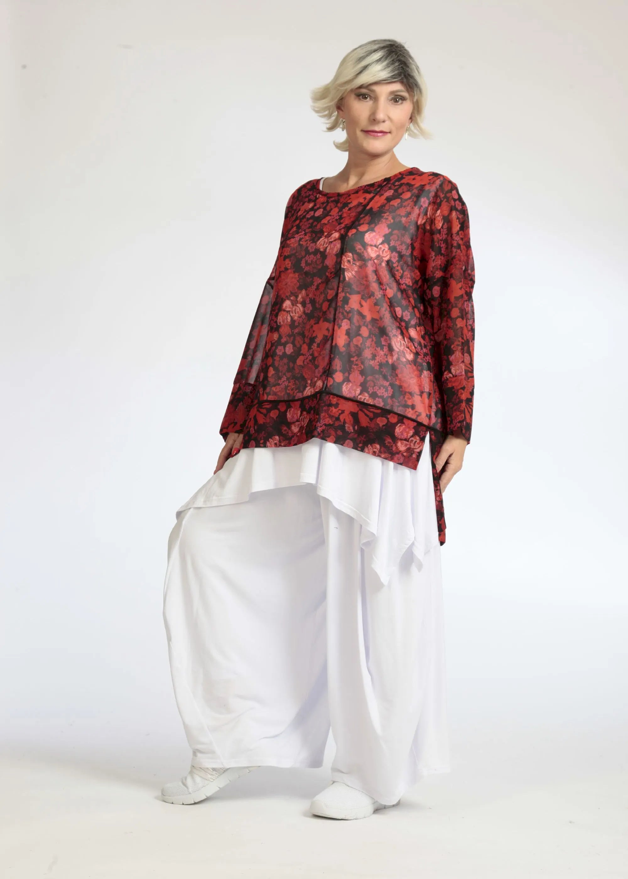  AKH Fashion Shirt in gerader Form, aus Polyester, 1075.06839, Rot-Schwarz, Blumen, Schick