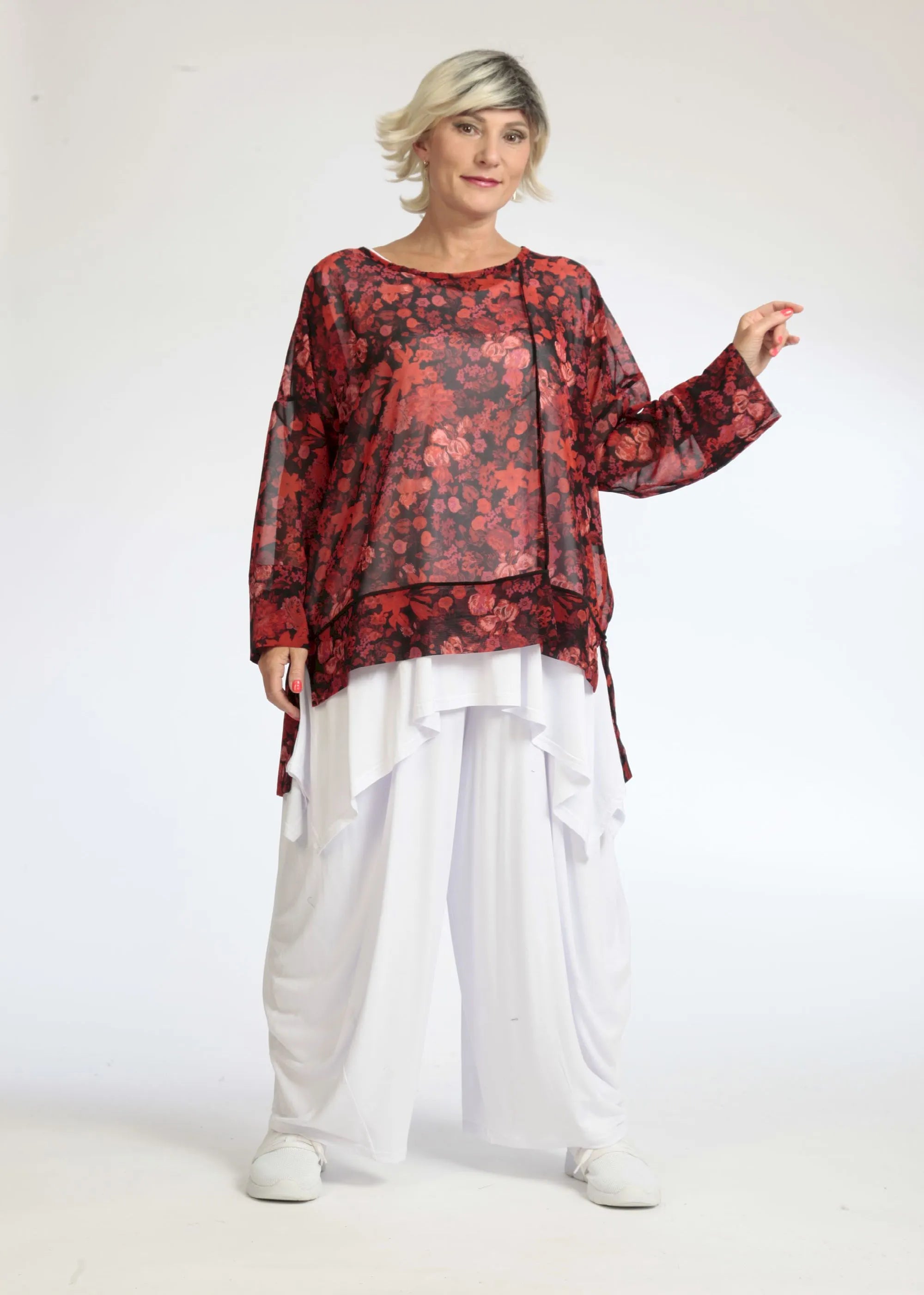  AKH Fashion Shirt in gerader Form, aus Polyester, 1075.06839, Rot-Schwarz, Blumen, Schick