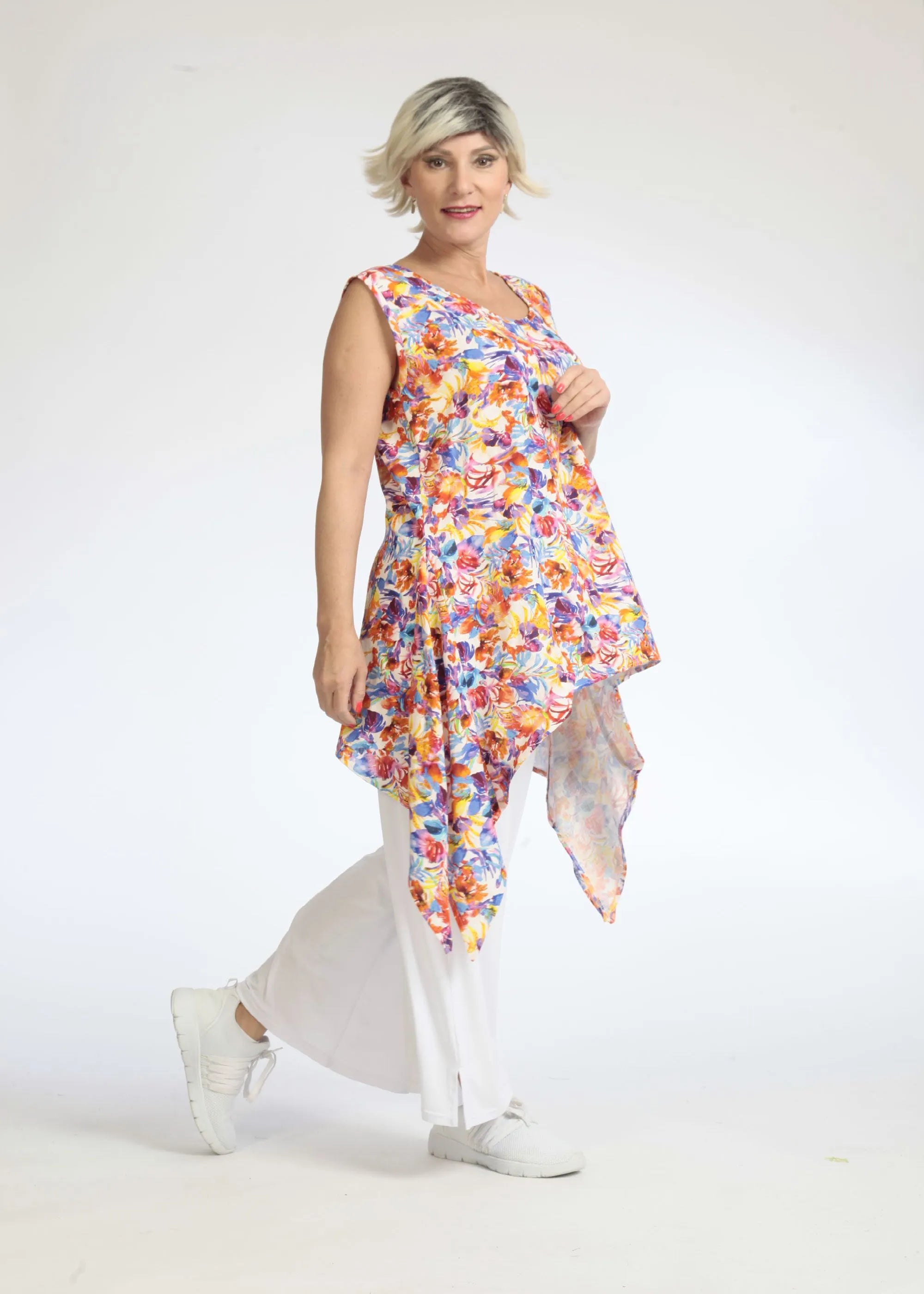  Zipfel Top von AKH Fashion aus Viskose, 1082.01975, Rot-Blau, Blumen, Schick, Modern