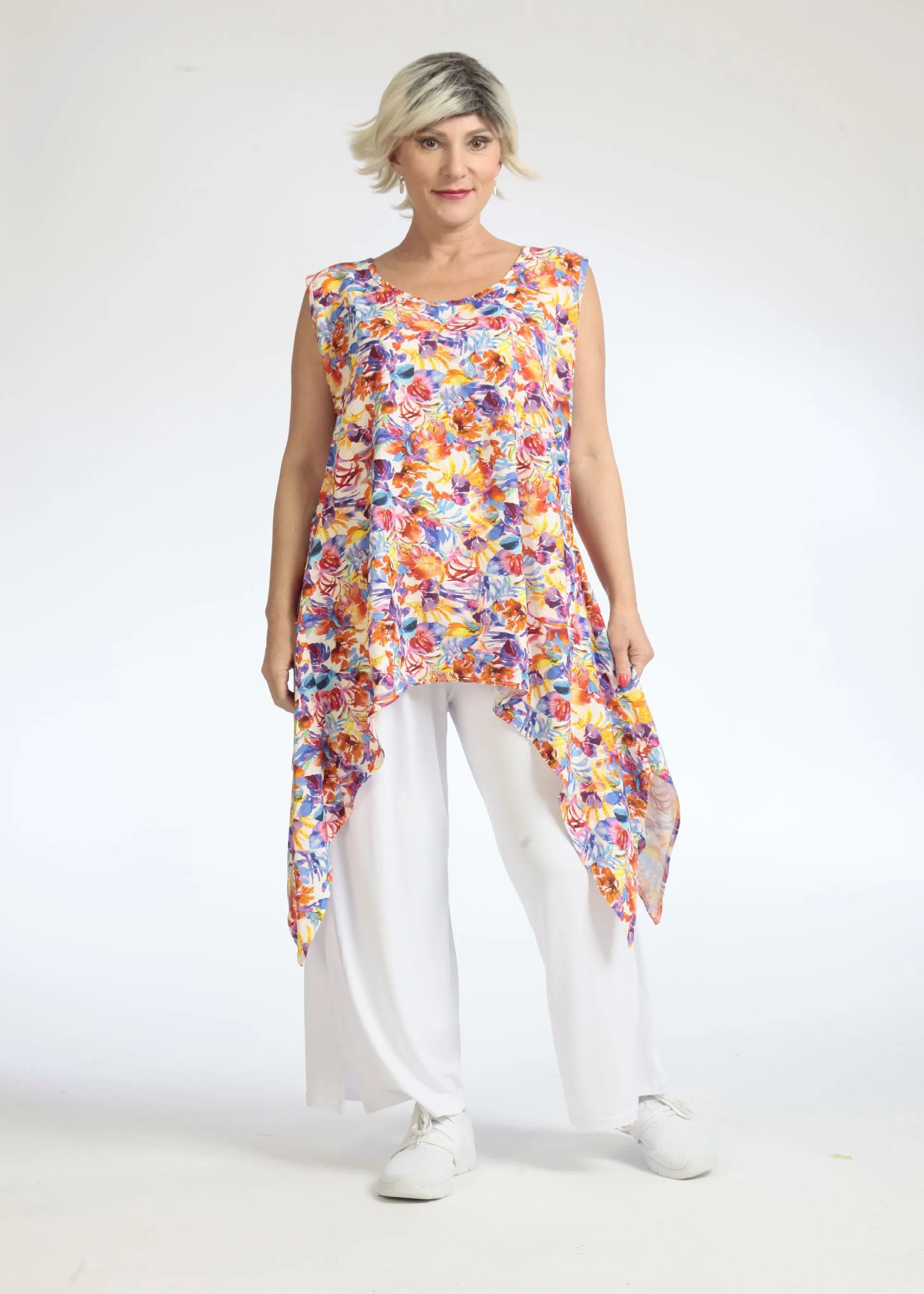  Zipfel Top von AKH Fashion aus Viskose, 1082.01975, Rot-Blau, Blumen, Schick, Modern