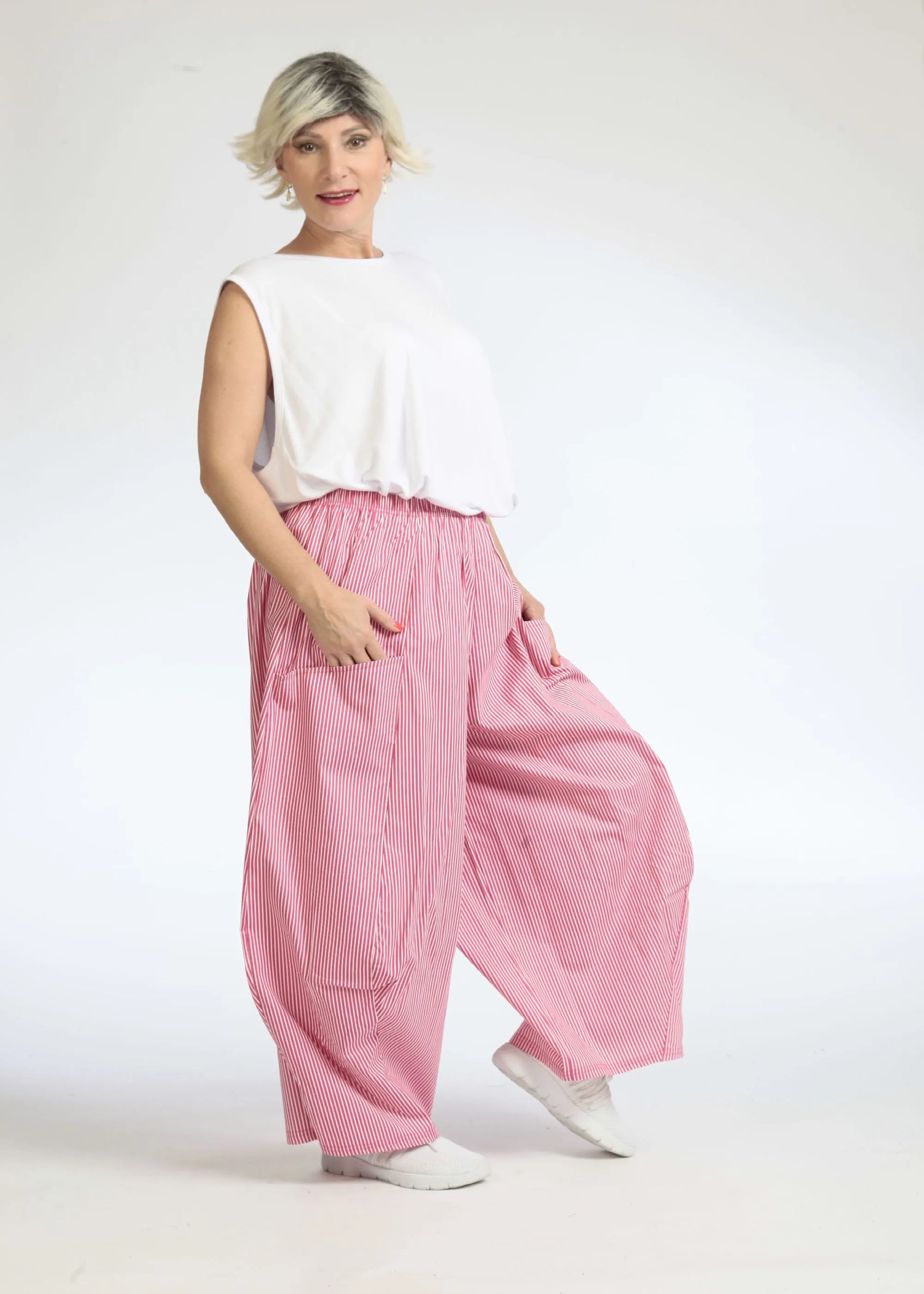  Ballonhose von AKH Fashion aus Baumwolle, 1085.08069, Pink-Weiß, Streifen, Schick, Modern