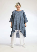  AKH Fashion Bigshirt in Vokuhila-Form, aus Baumwolle, 1088.06837, Jeansblau, Blumen, Schick