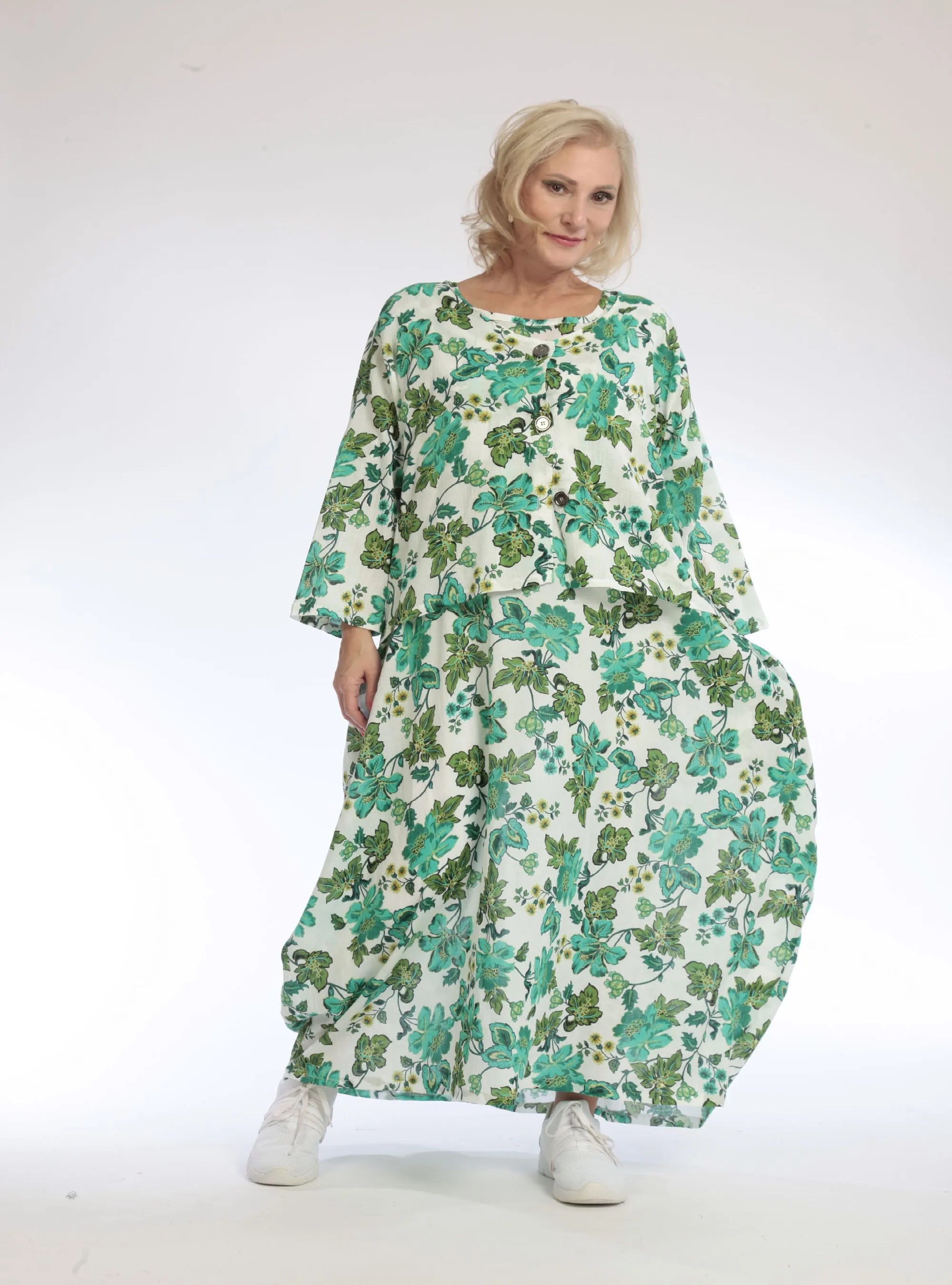  AKH Fashion Jacke in Vokuhila-Form, aus Baumwolle, 1097.00130, Grün, Blumen, Schick