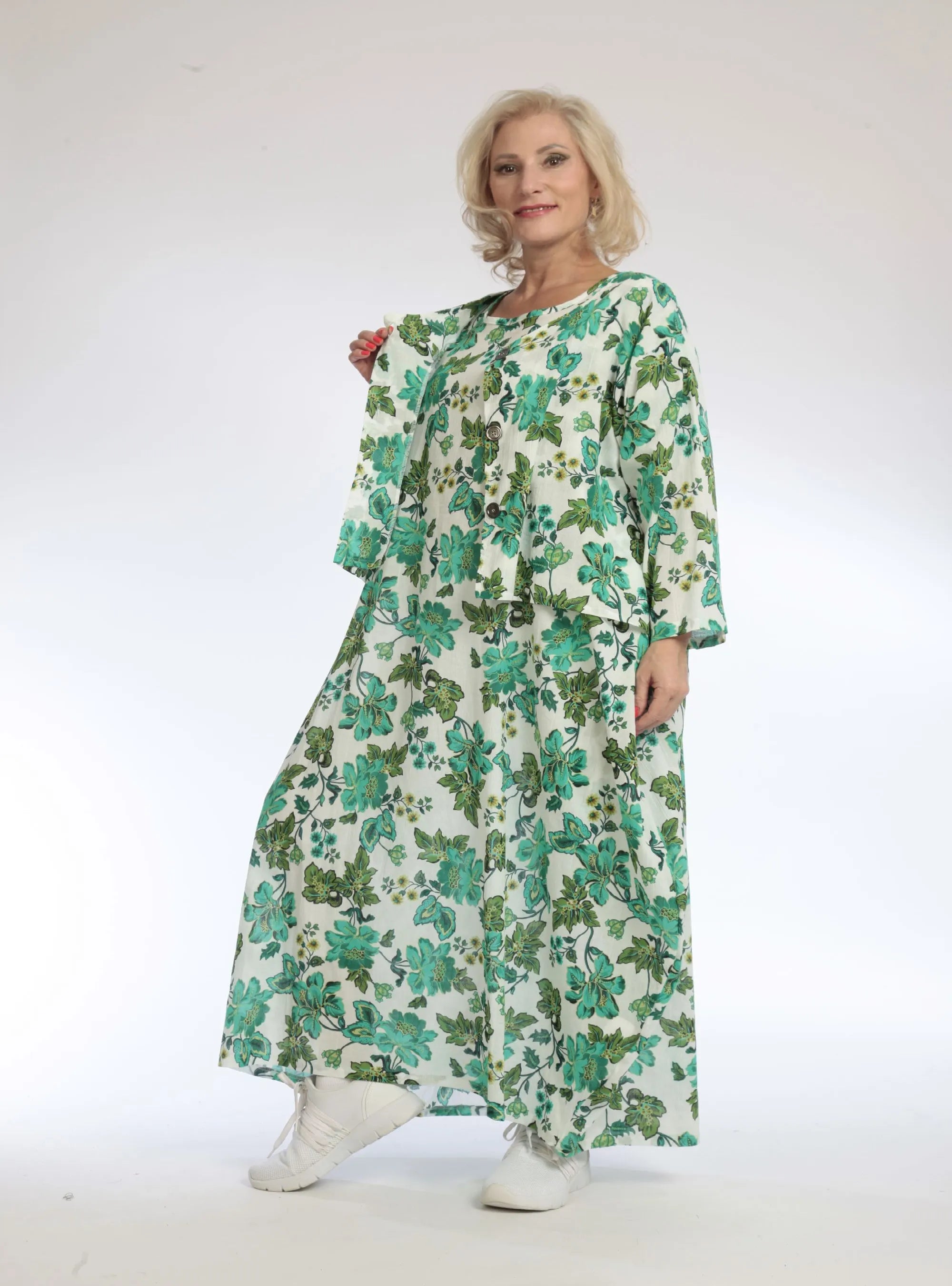  AKH Fashion Jacke in Vokuhila-Form, aus Baumwolle, 1097.00130, Grün, Blumen, Schick