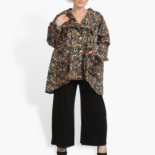  A-Form Jacke von AKH Fashion aus Viskose, 0836.06749, Schwarz-Multi, Blumen, Schick