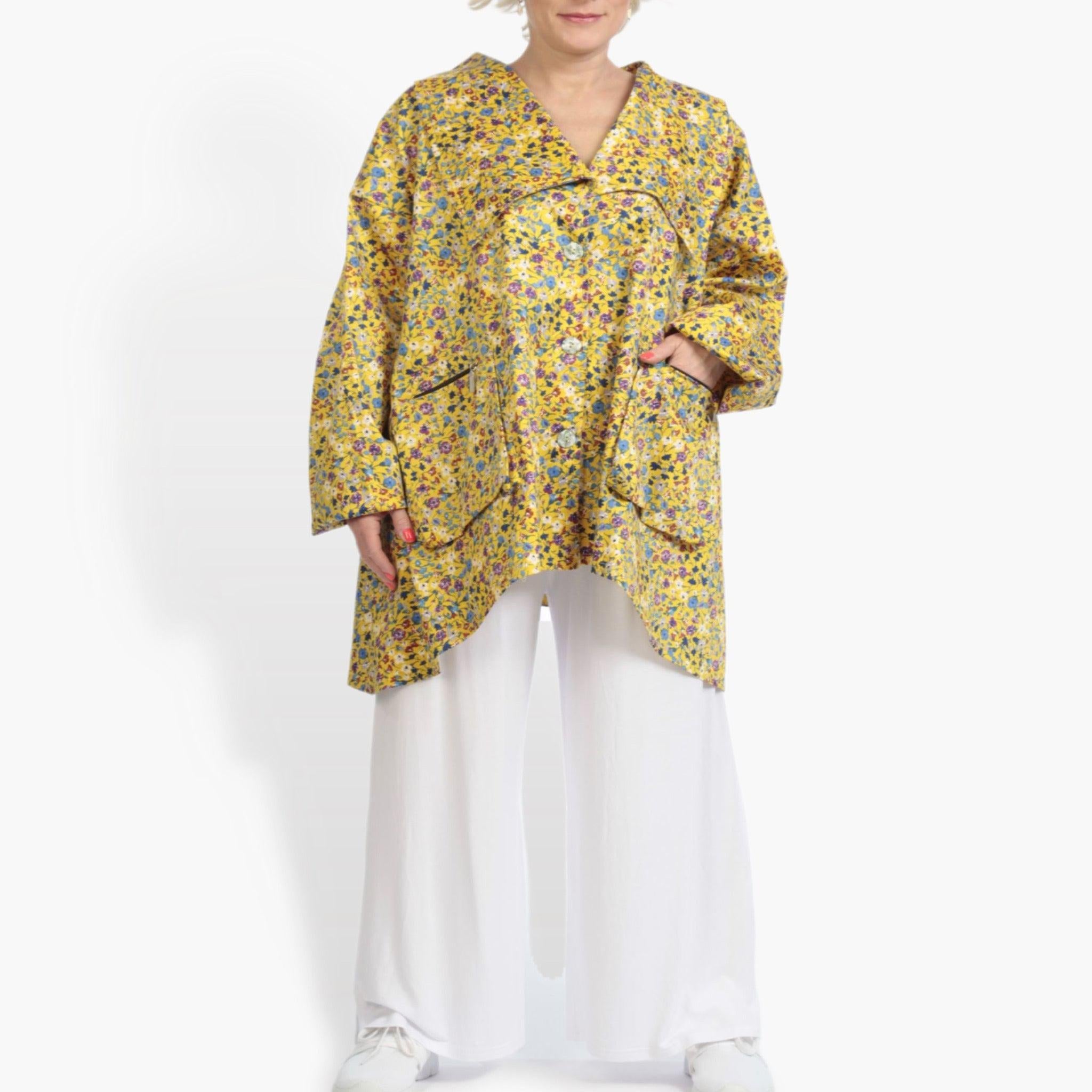  A-Form Jacke von AKH Fashion aus Viskose, 0836.06749, Gelb-Multi, Blumen, Schick, Modern