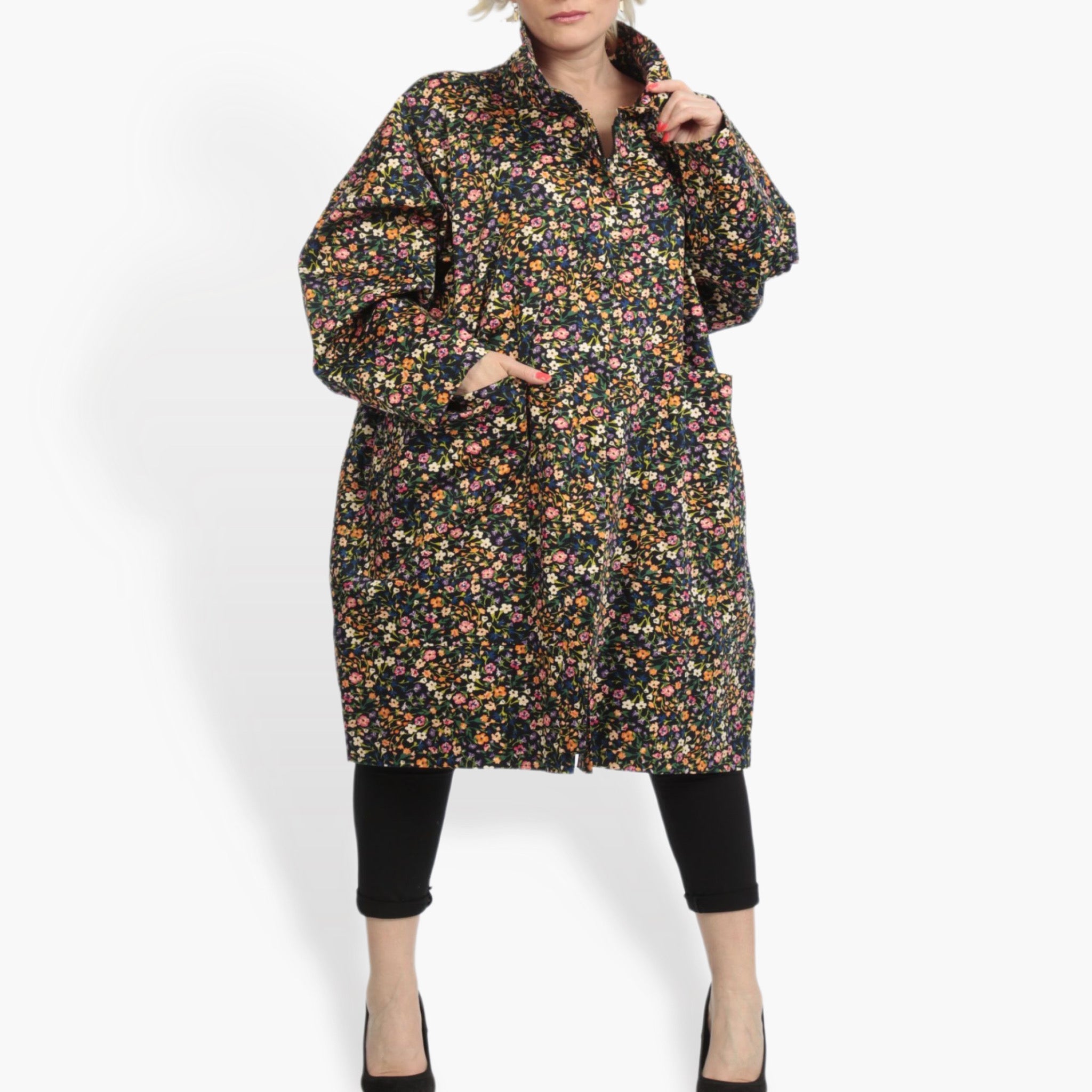  AKH Fashion Mantel in gerader Form, aus Viskose, 0836.06693, Schwarz-Multi, Blumen