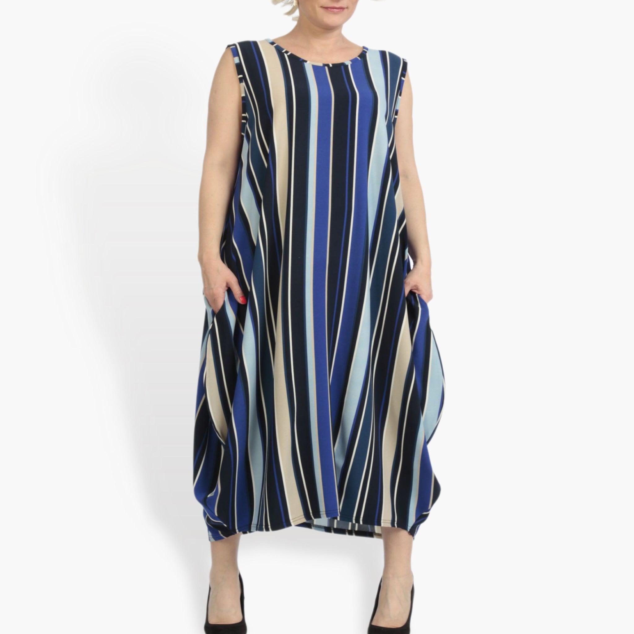  Ballonkleid von AKH Fashion aus Materialmix, 0839.01925, Blau-Beige-Multi, Streifen