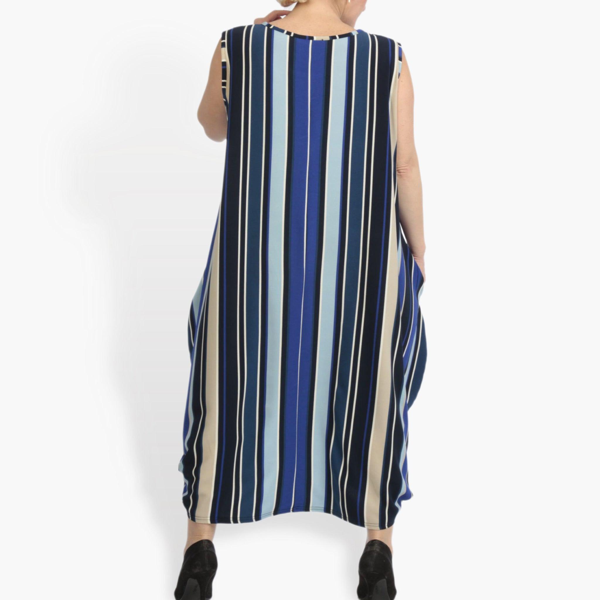  Ballonkleid von AKH Fashion aus Materialmix, 0839.01925, Blau-Beige-Multi, Streifen