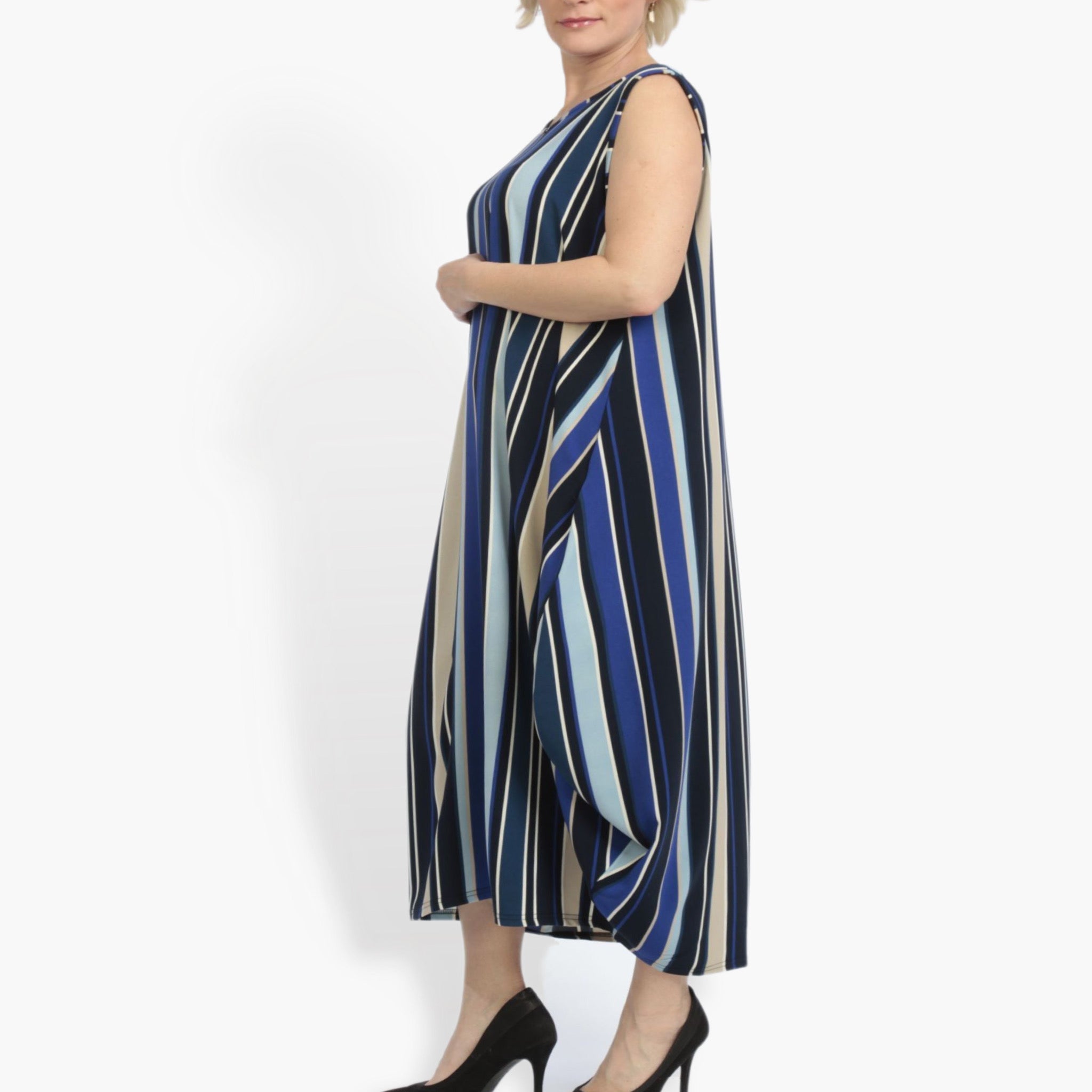  Ballonkleid von AKH Fashion aus Materialmix, 0839.01925, Blau-Beige-Multi, Streifen