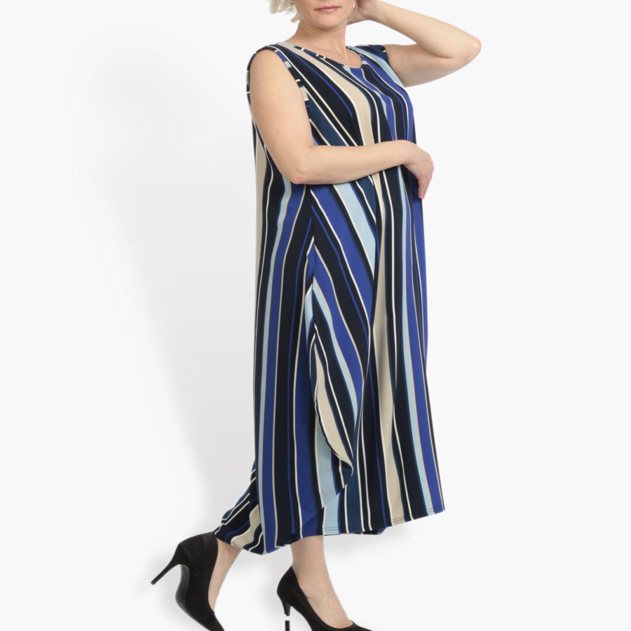  Ballonkleid von AKH Fashion aus Materialmix, 0839.01925, Blau-Beige-Multi, Streifen