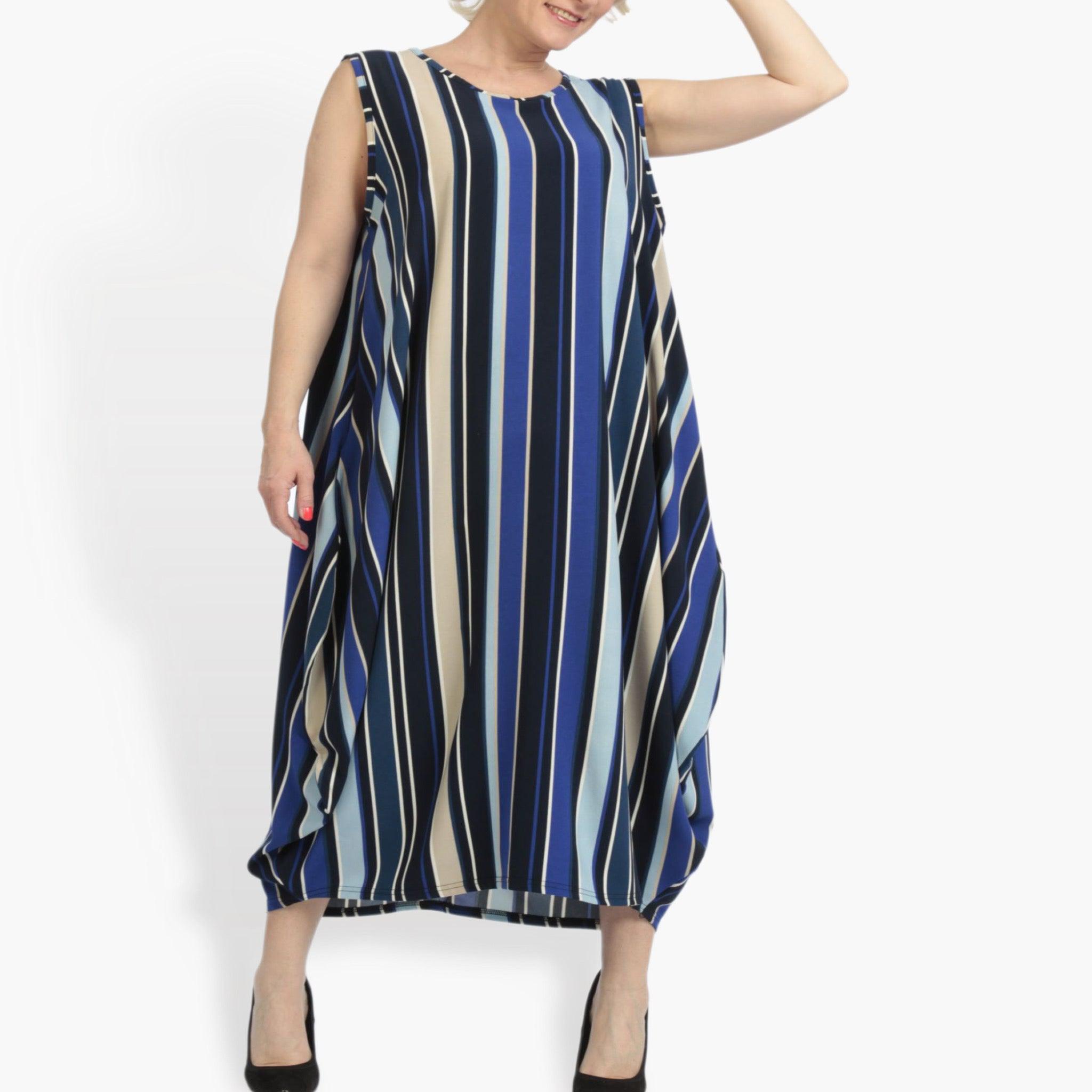  Ballonkleid von AKH Fashion aus Materialmix, 0839.01925, Blau-Beige-Multi, Streifen
