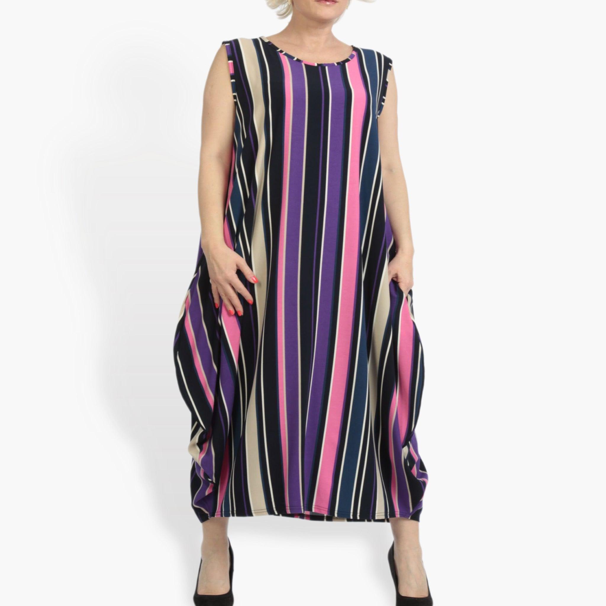 Ballonkleid von AKH Fashion aus Materialmix, 0839.01925, Pink-Lila-Multi, Streifen