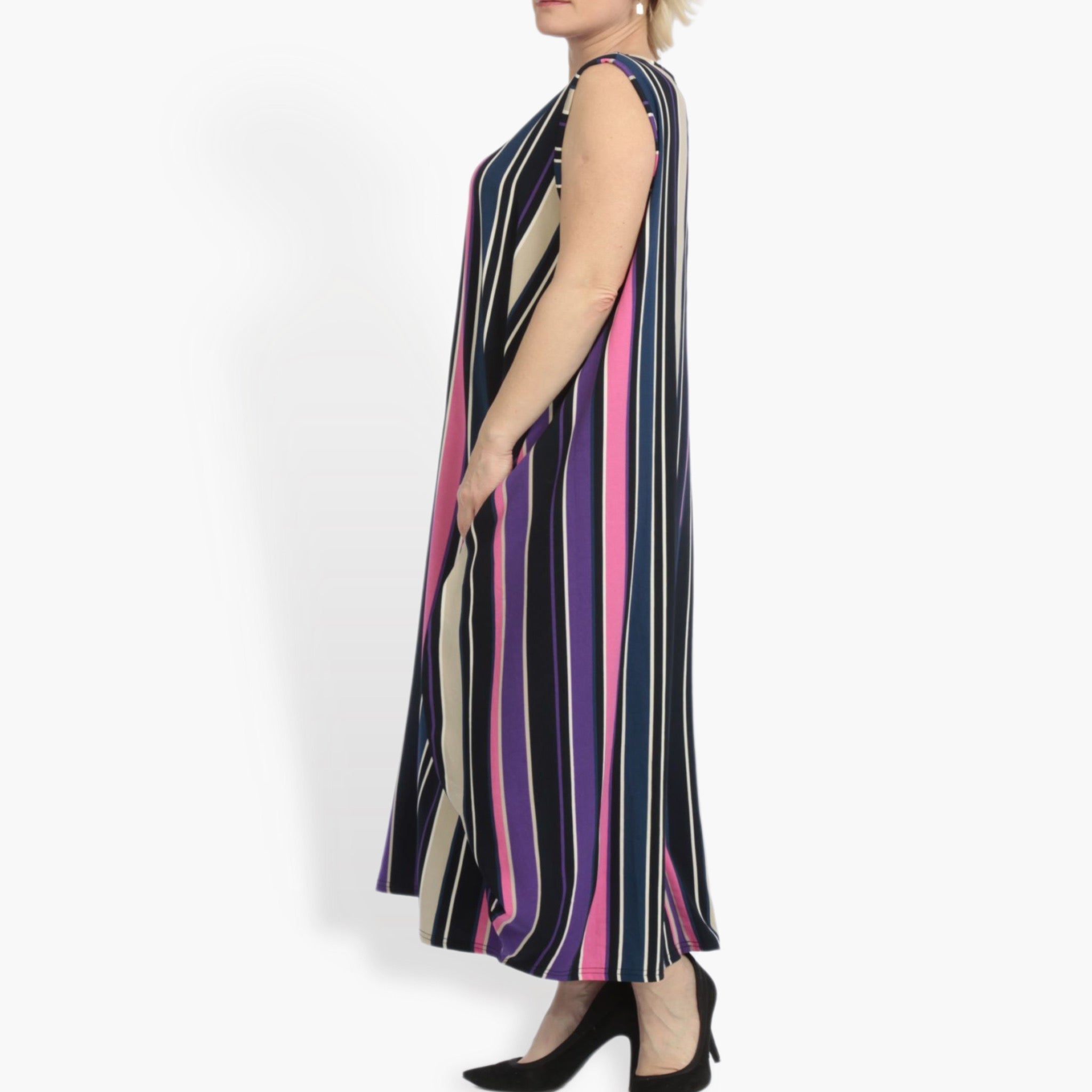  Ballonkleid von AKH Fashion aus Materialmix, 0839.01925, Pink-Lila-Multi, Streifen