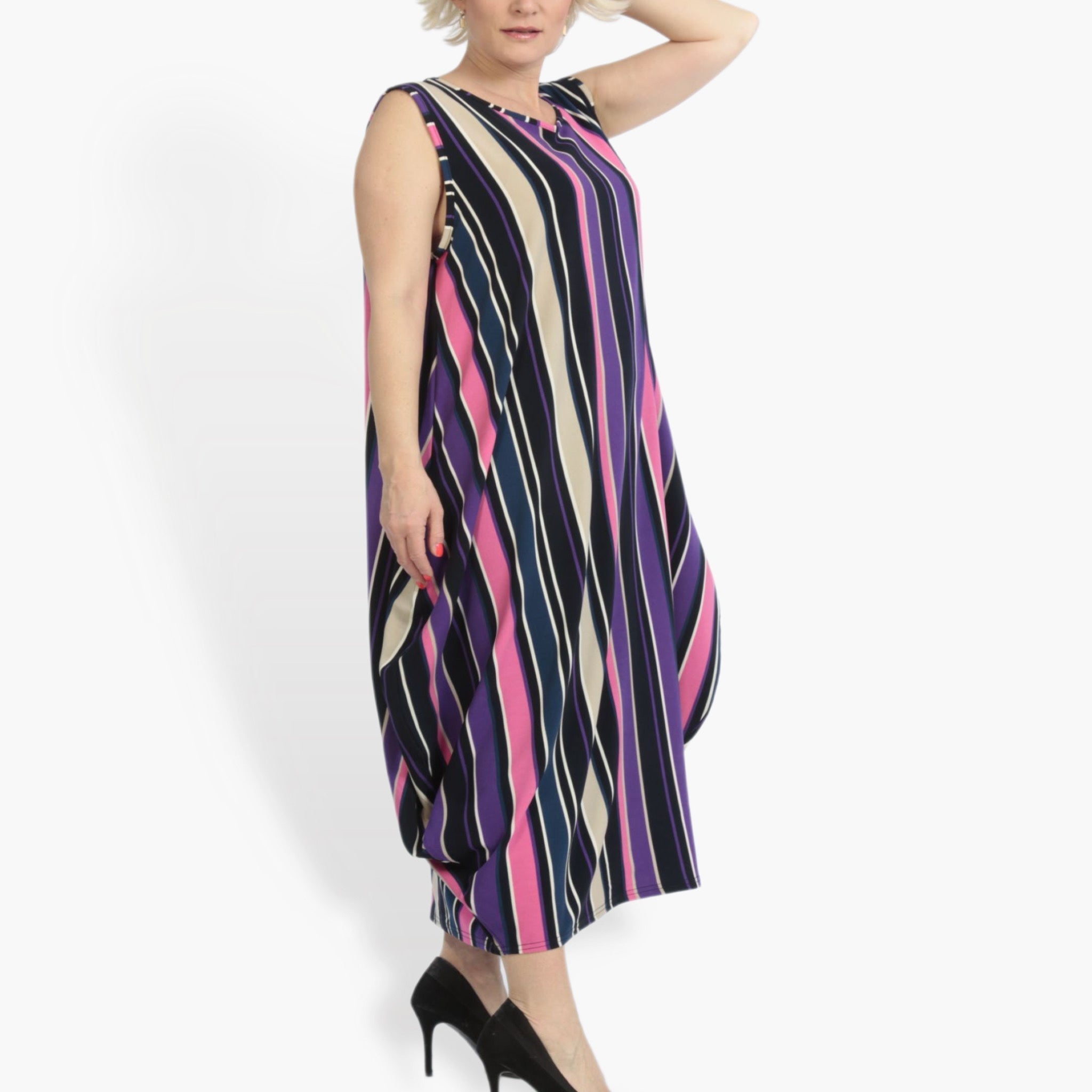  Ballonkleid von AKH Fashion aus Materialmix, 0839.01925, Pink-Lila-Multi, Streifen