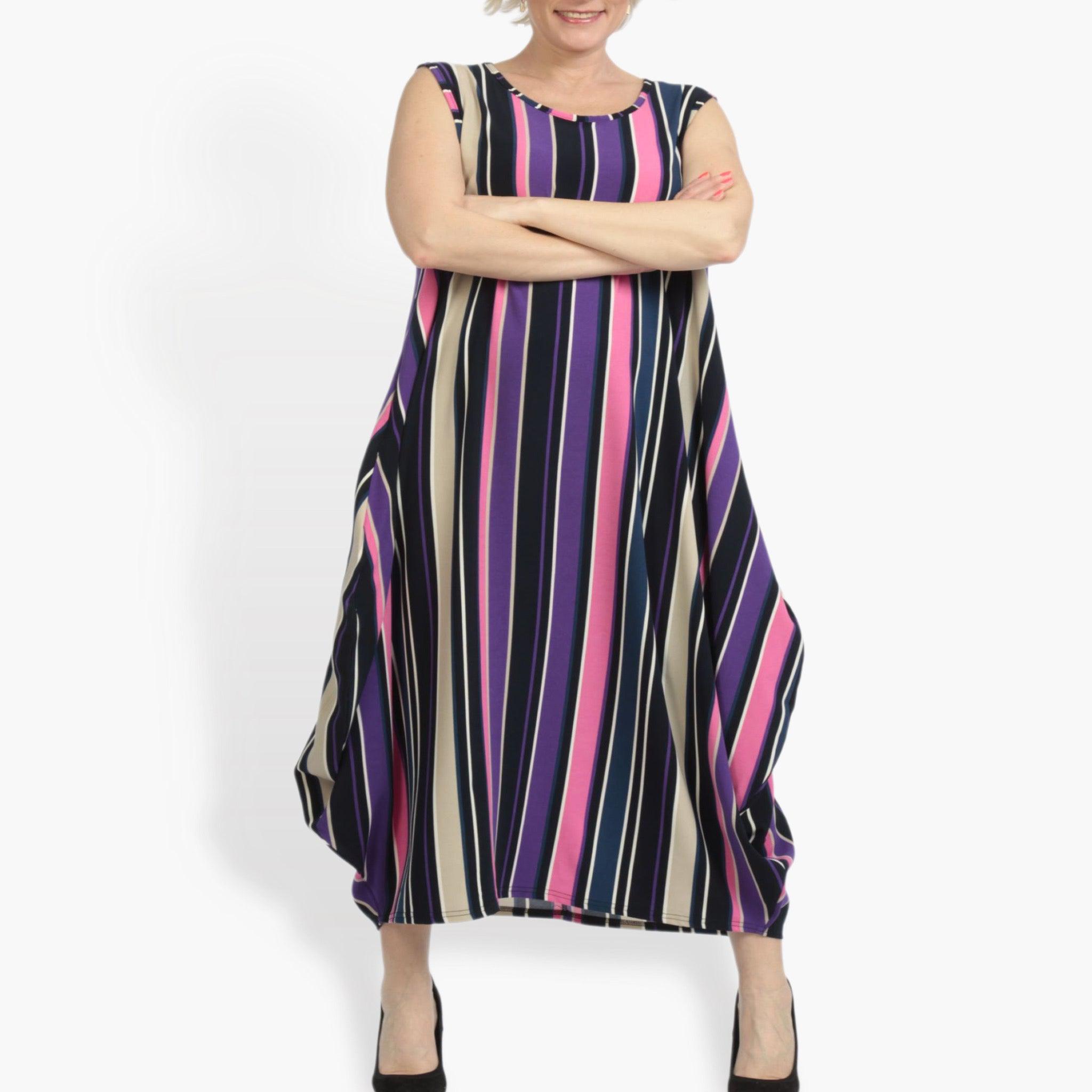  Ballonkleid von AKH Fashion aus Materialmix, 0839.01925, Pink-Lila-Multi, Streifen