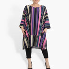  A-Form Shirt von AKH Fashion aus Materialmix, 0839.06779, Pink-Lila-Multi, Streifen