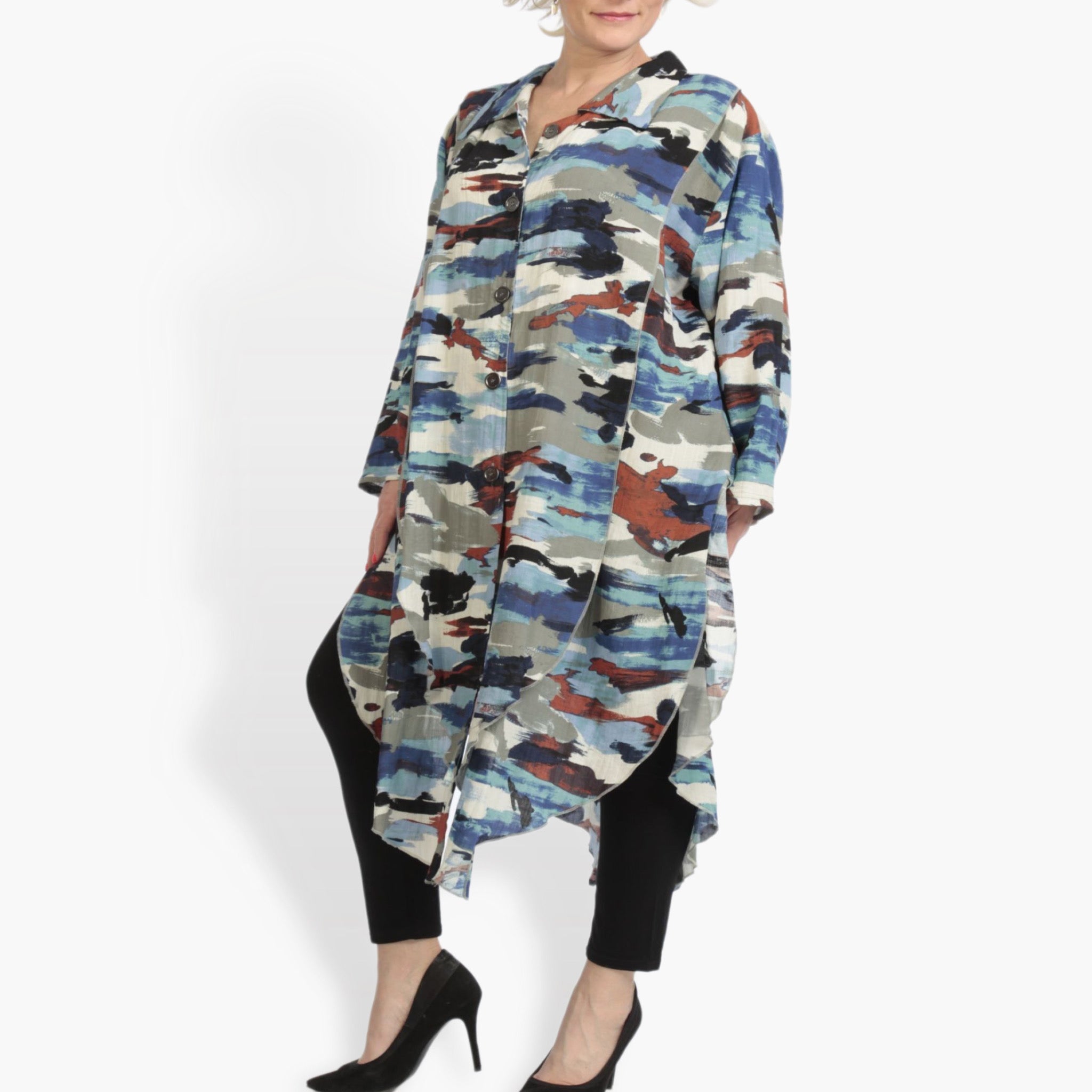  AKH Fashion Jacke in gerundeter Form, aus Rayon, 0840.02122, Blau-Multi, Kamuflage