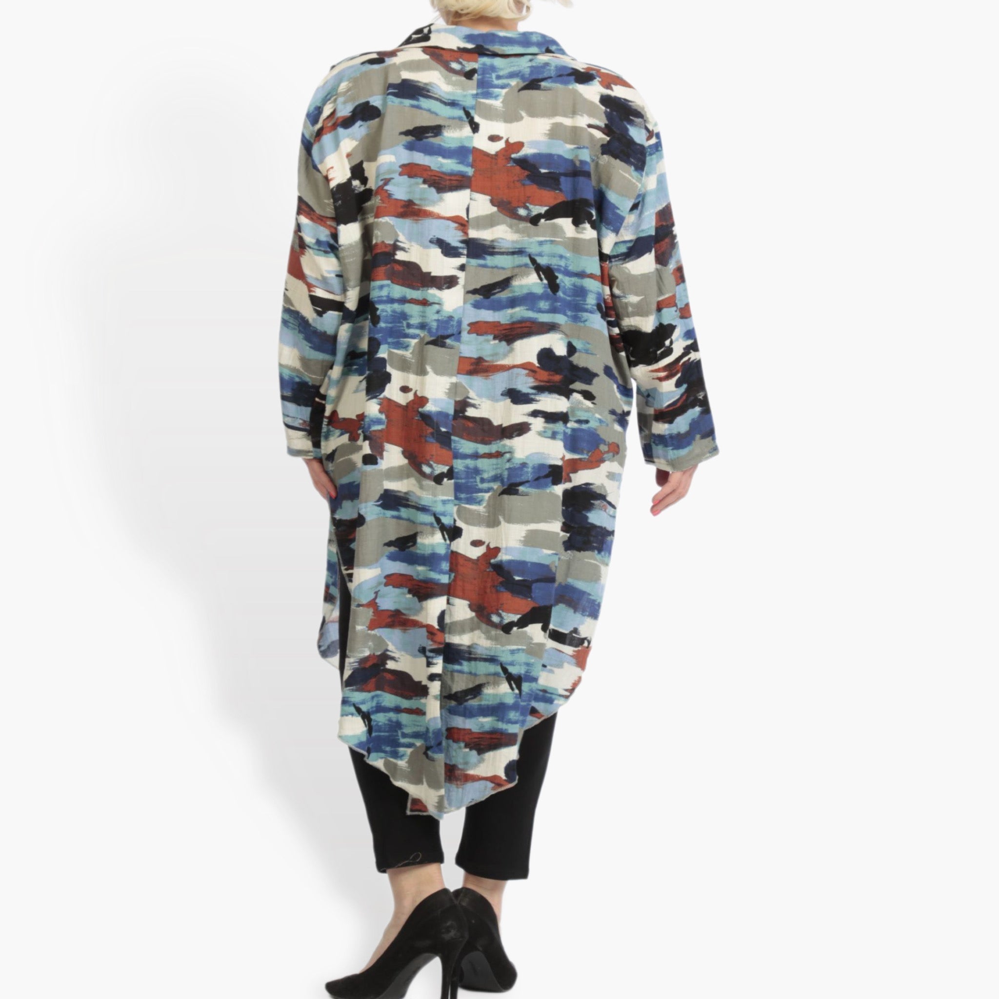  AKH Fashion Jacke in gerundeter Form, aus Rayon, 0840.02122, Blau-Multi, Kamuflage