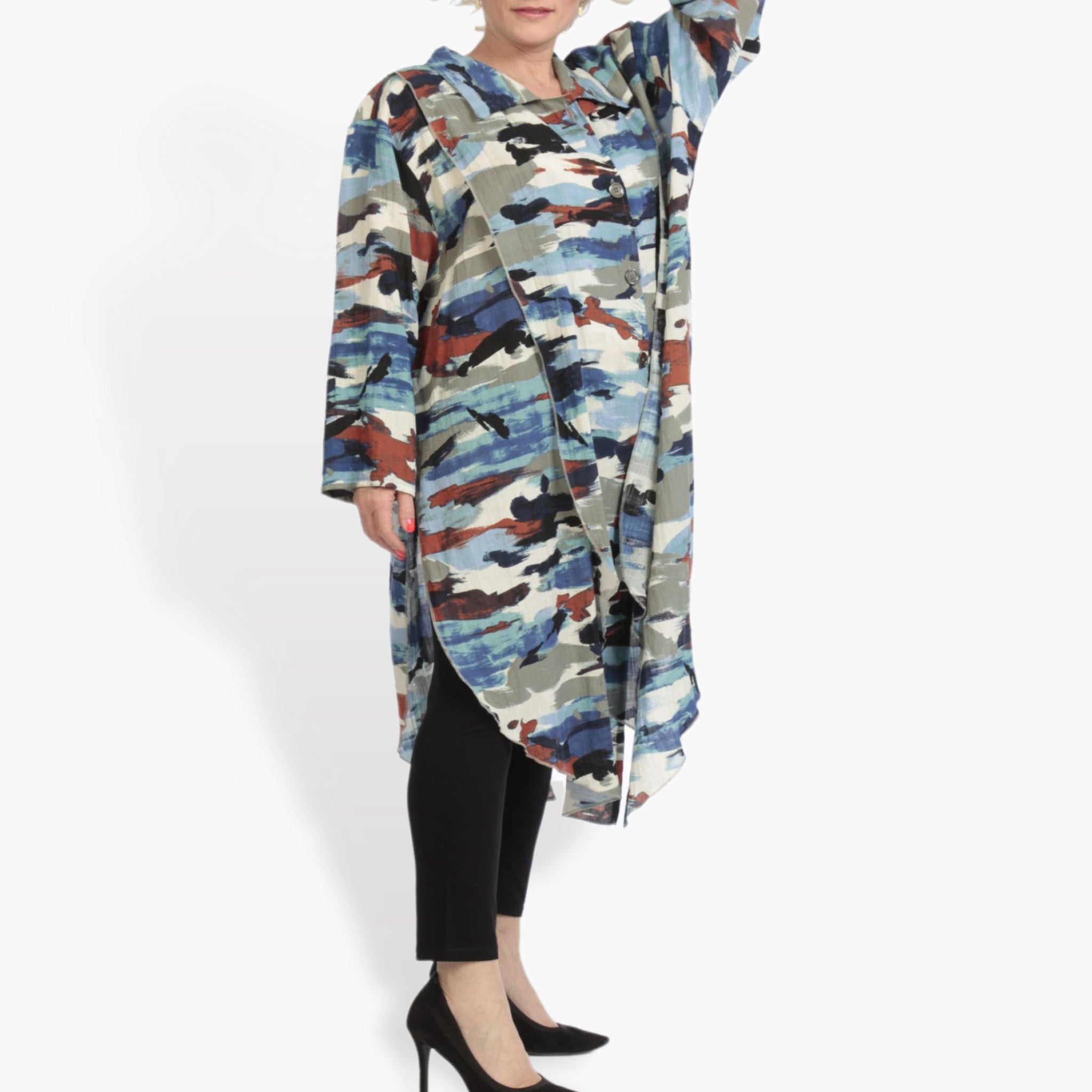 AKH Fashion Jacke in gerundeter Form, aus Rayon, 0840.02122, Blau-Multi, Kamuflage