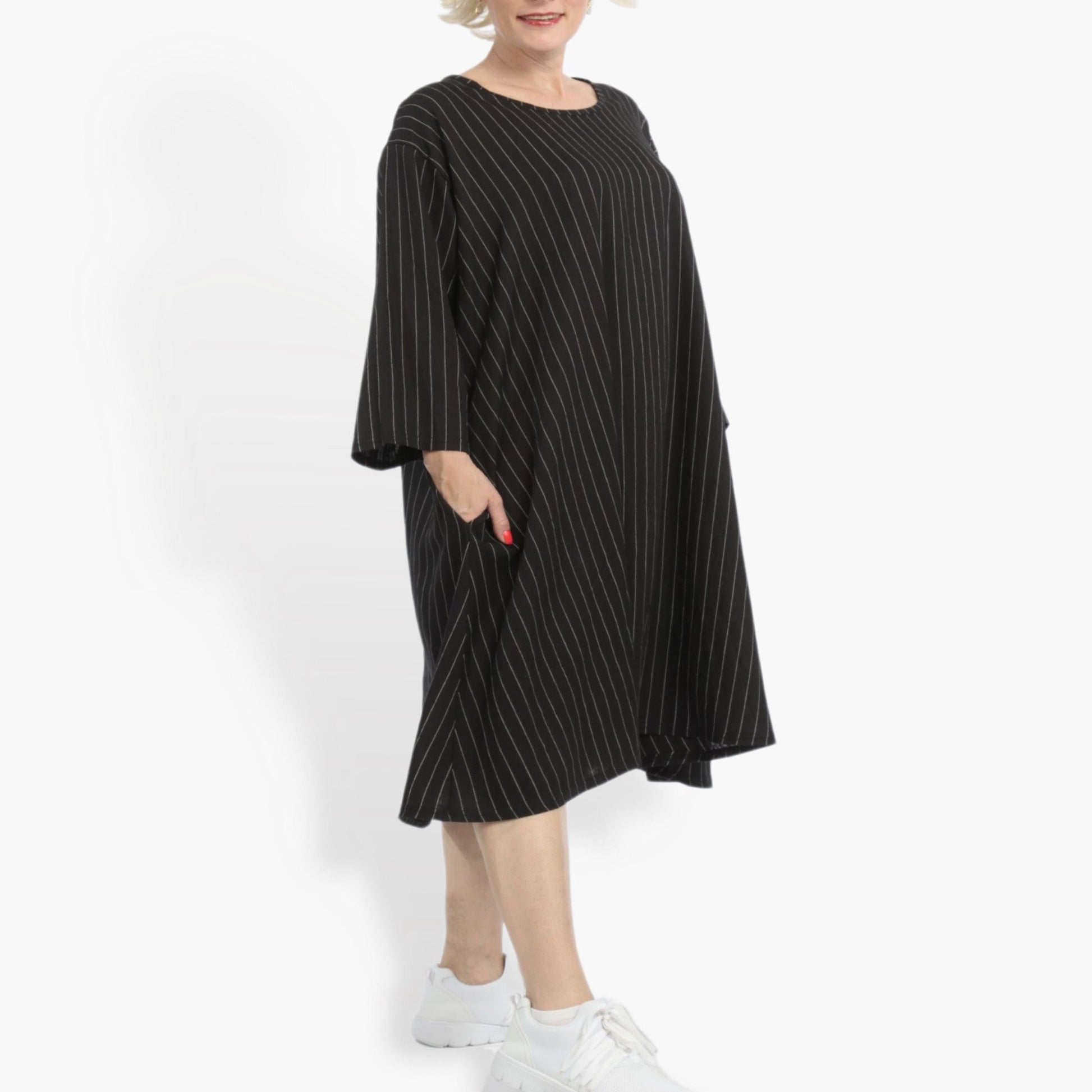  Bigshirt von AKH Fashion aus Leinen in gerader Form, 0868.06792, Schwarz-Weiß, Ausgefallen