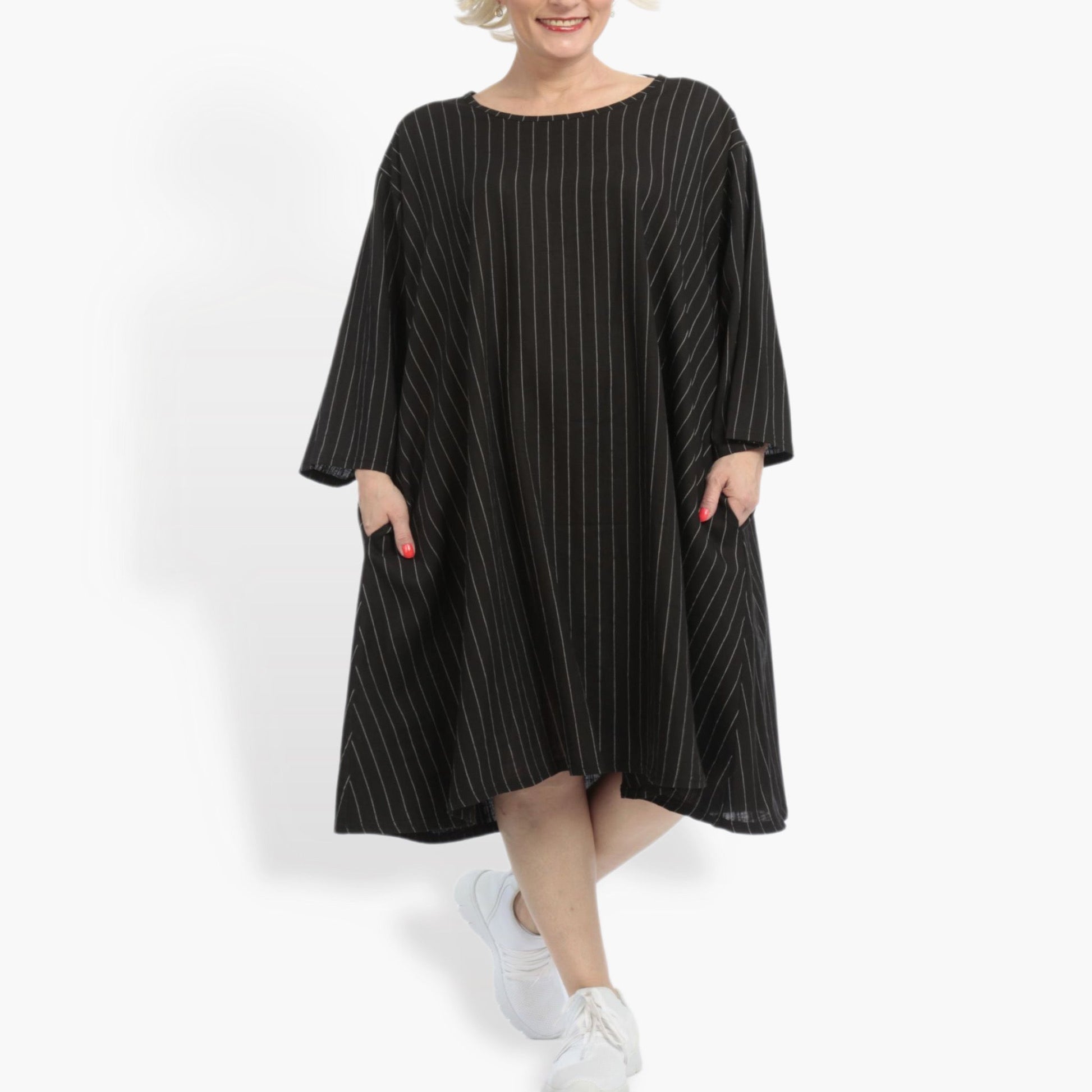  Bigshirt von AKH Fashion aus Leinen in gerader Form, 0868.06792, Schwarz-Weiß, Ausgefallen