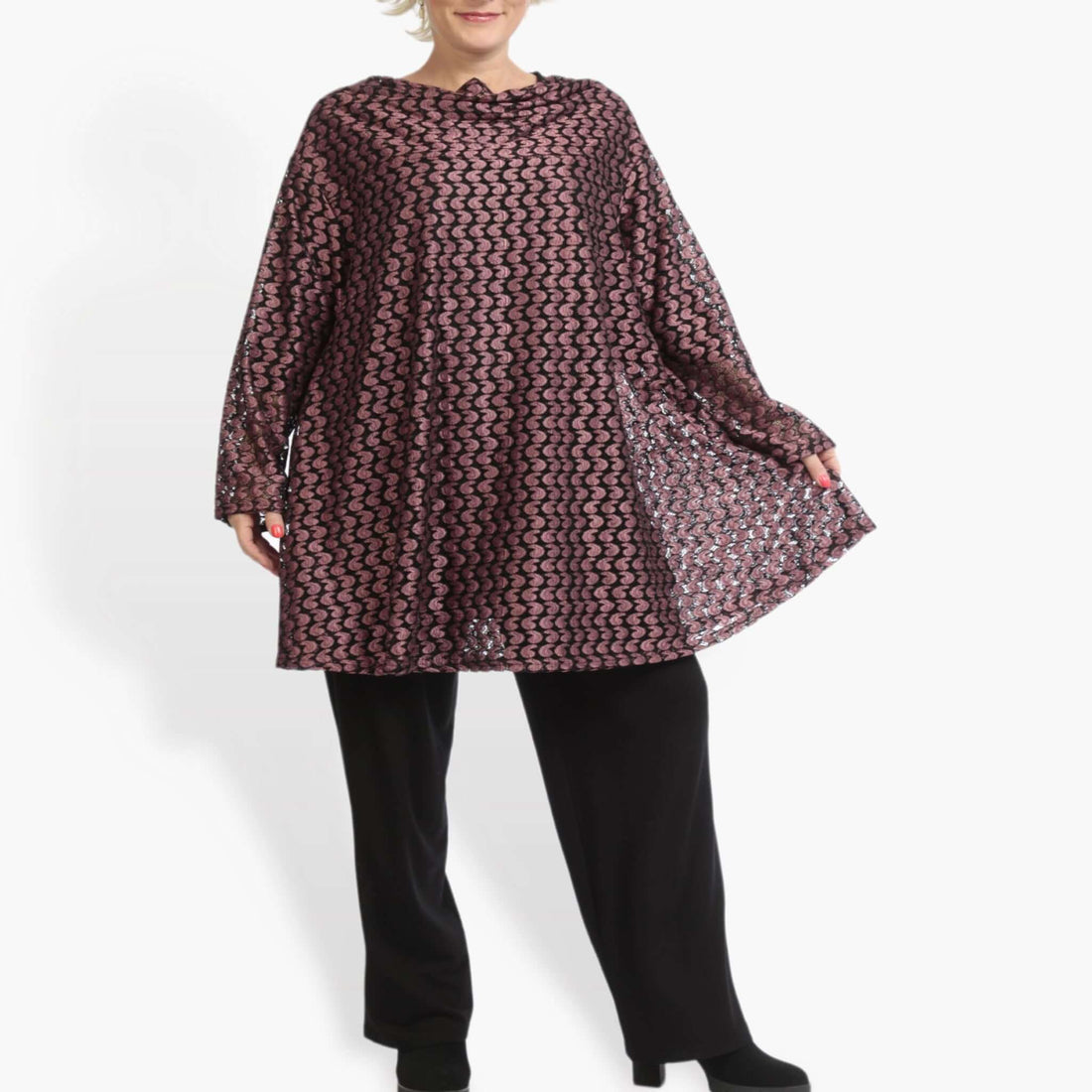  AKH Fashion Shirt in Glocken-Form, aus Viskose, 0879.06653, Schwarz-Aubergine, Schick