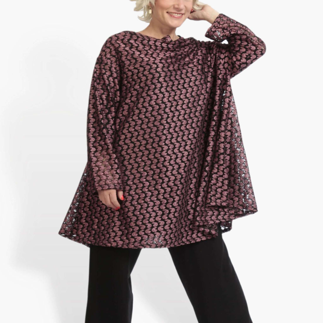  AKH Fashion Shirt in Glocken-Form, aus Viskose, 0879.06653, Schwarz-Aubergine, Schick