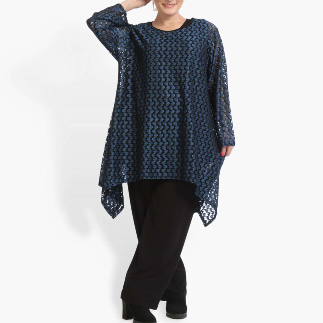  A-Form Shirt von AKH Fashion aus Viskose, 0879.06652, Schwarz-Royalblau, Schick, Modern