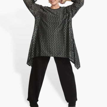  A-Form Shirt von AKH Fashion aus Viskose, 0879.06652, Schwarz-Grün, Schick, Modern, Bequem