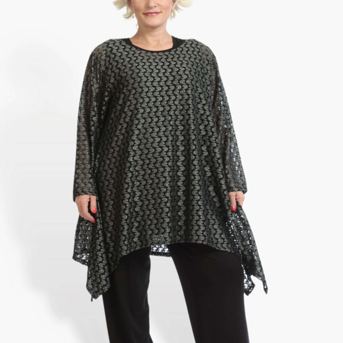  A-Form Shirt von AKH Fashion aus Viskose, 0879.06652, Schwarz-Grün, Schick, Modern, Bequem