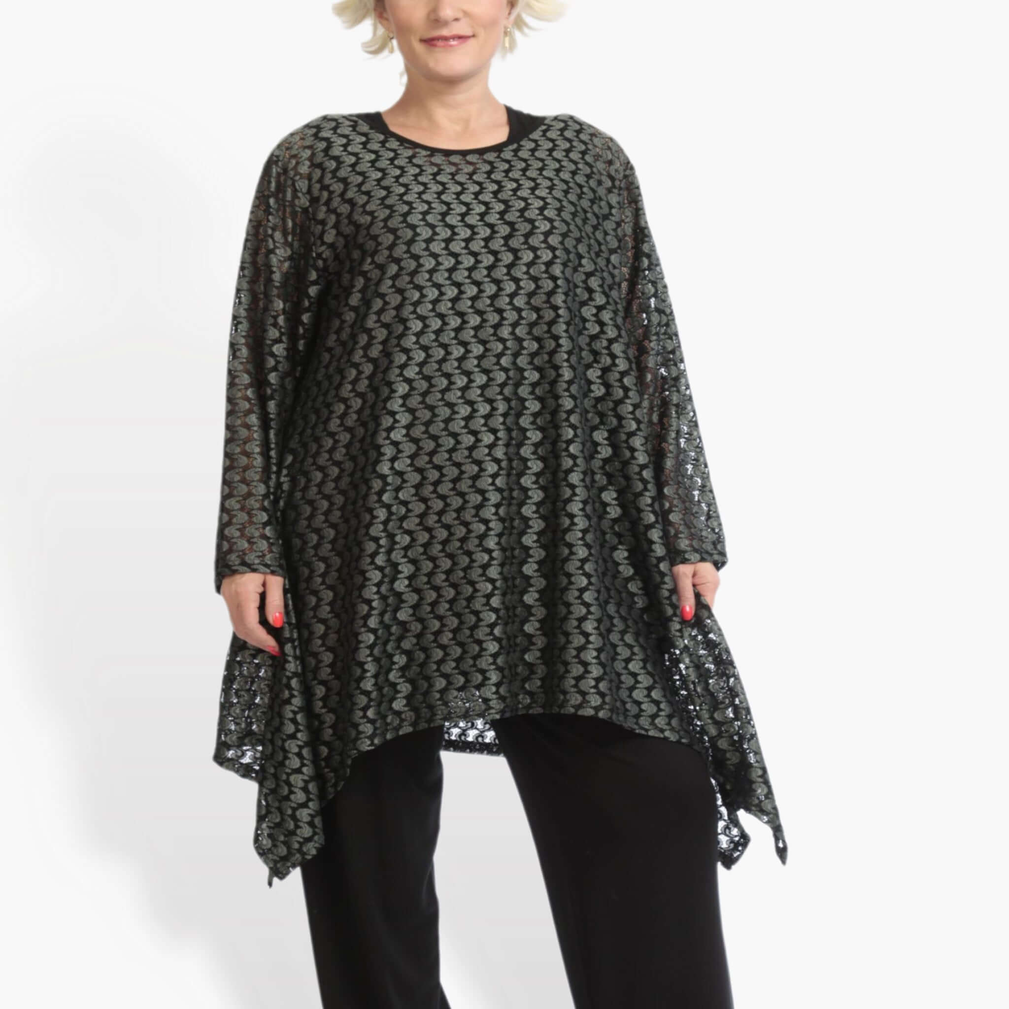  A-Form Shirt von AKH Fashion aus Viskose, 0879.06652, Schwarz-Grün, Schick, Modern, Bequem