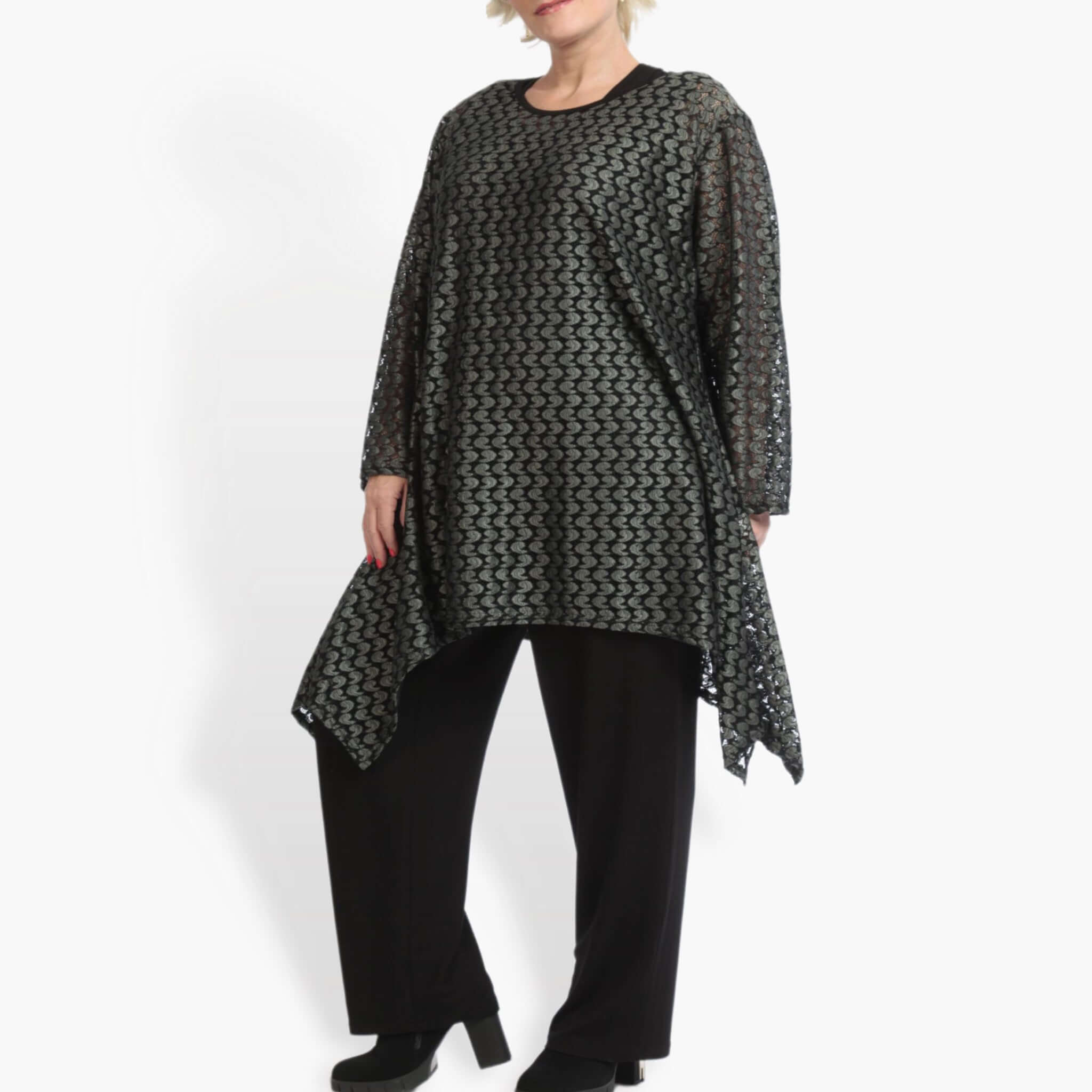  A-Form Shirt von AKH Fashion aus Viskose, 0879.06652, Schwarz-Grün, Schick, Modern, Bequem