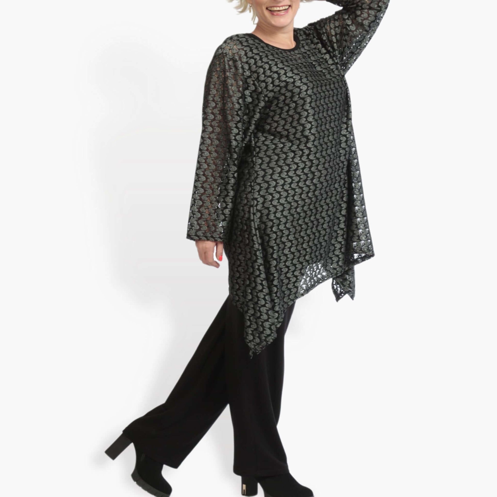 A-Form Shirt von AKH Fashion aus Viskose, 0879.06652, Schwarz-Grün, Schick, Modern, Bequem
