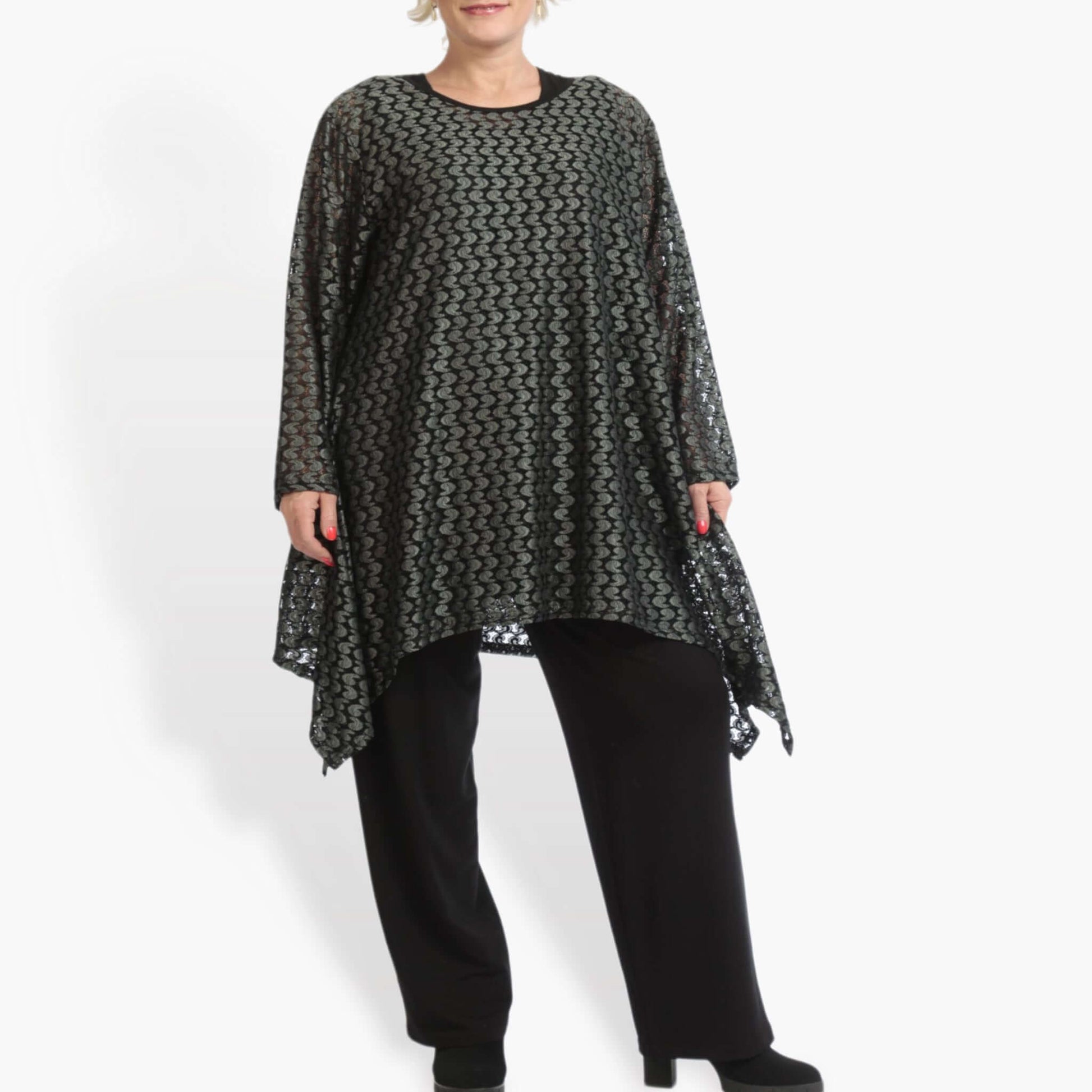  A-Form Shirt von AKH Fashion aus Viskose, 0879.06652, Schwarz-Grün, Schick, Modern, Bequem