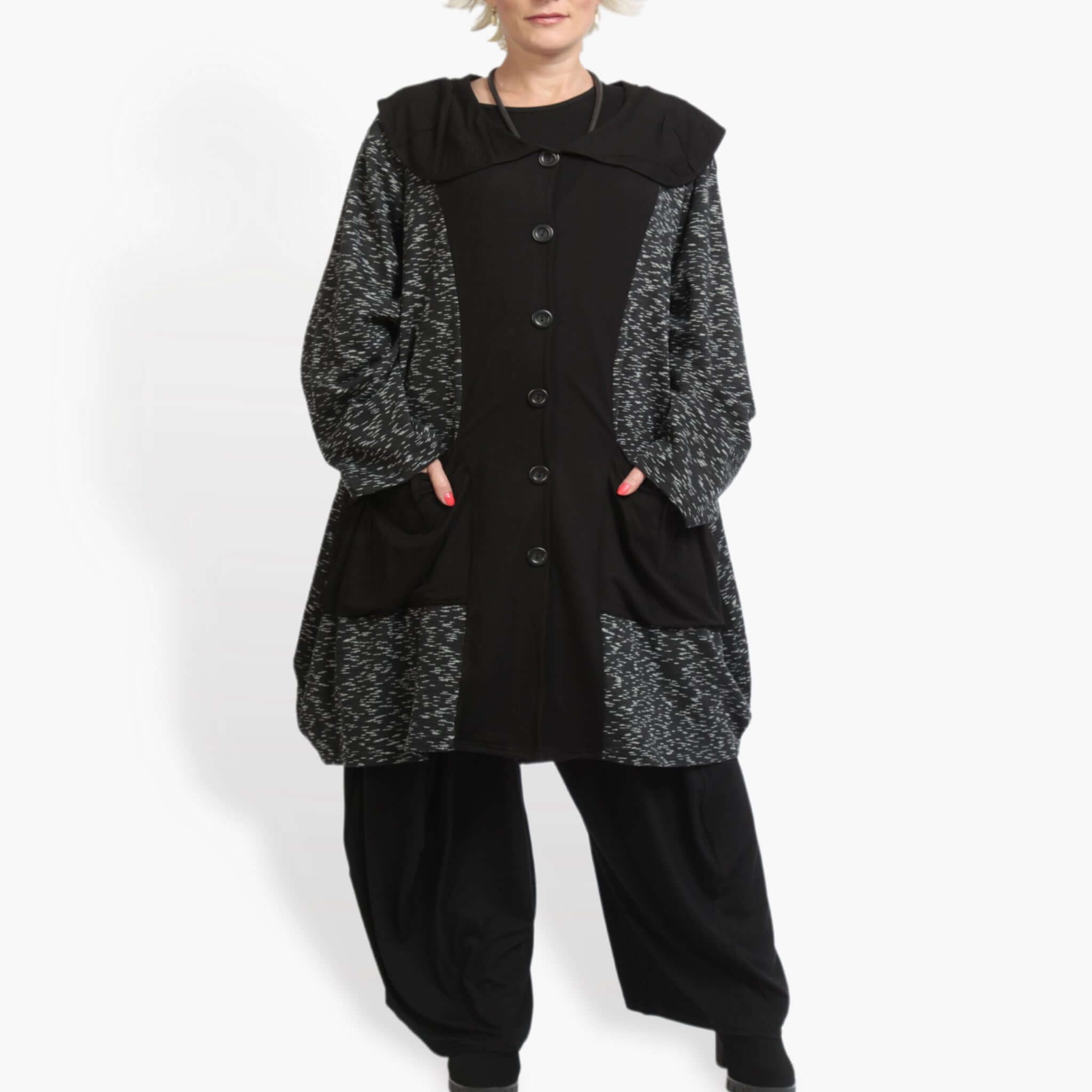  Ballonmantel von AKH Fashion aus Viskose, 0900.06663, Schwarz-Weiß, Meliert, Schick
