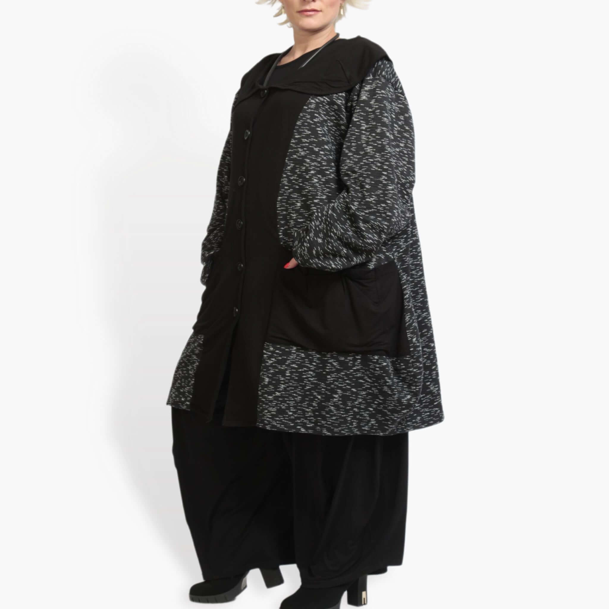  Ballonmantel von AKH Fashion aus Viskose, 0900.06663, Schwarz-Weiß, Meliert, Schick