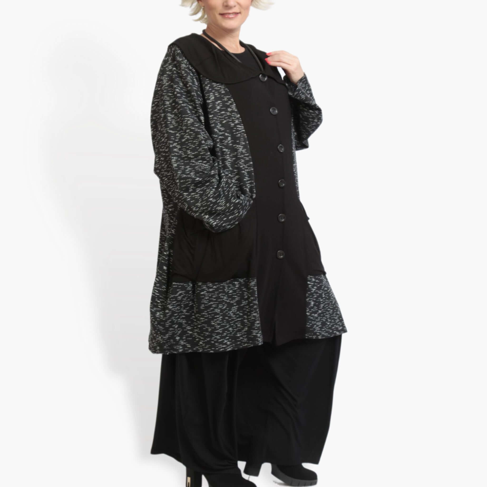  Ballonmantel von AKH Fashion aus Viskose, 0900.06663, Schwarz-Weiß, Meliert, Schick