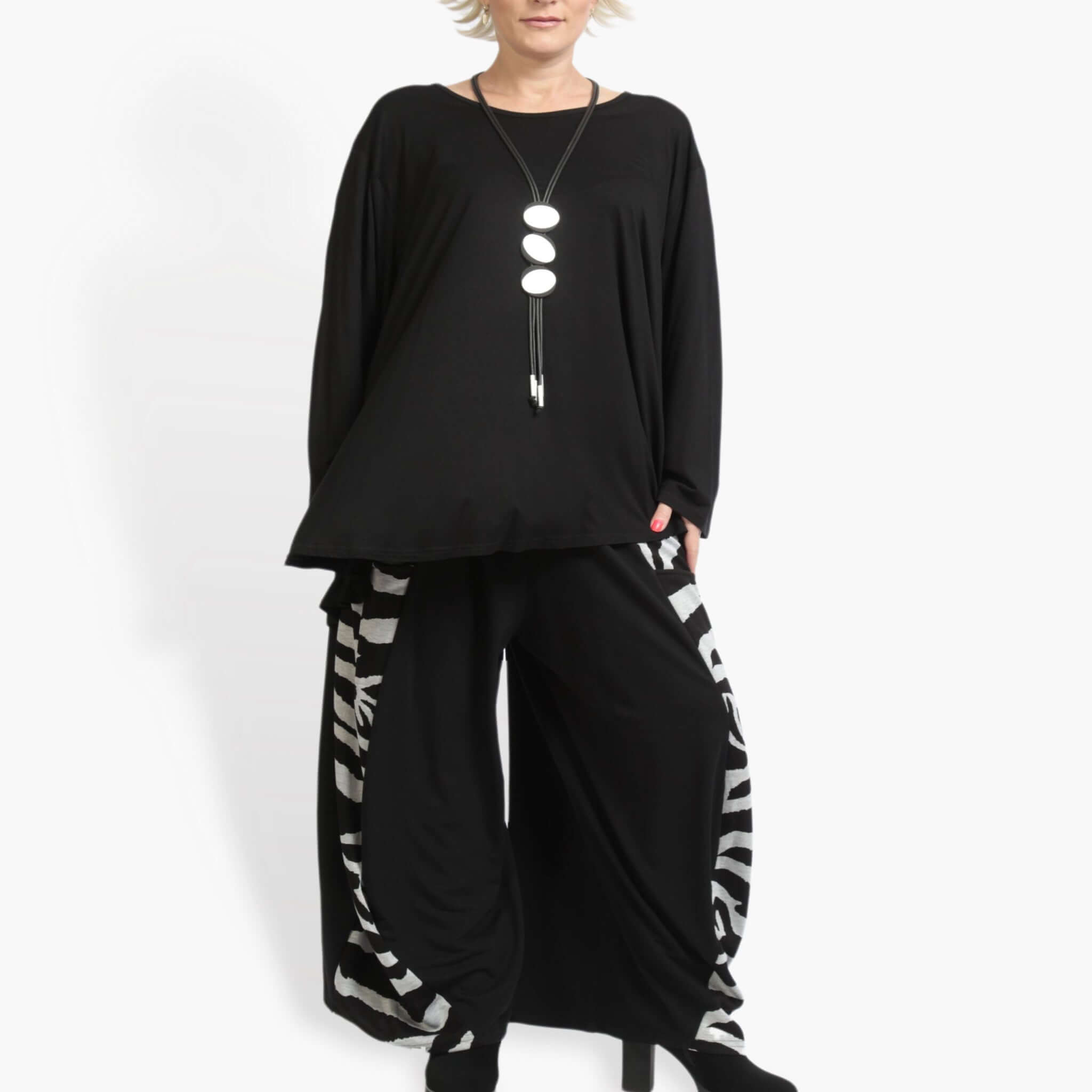  Ballonhose von AKH Fashion aus Viskose, 0916.08069, Schwarz-Grau, Zebra, Schick, Modern