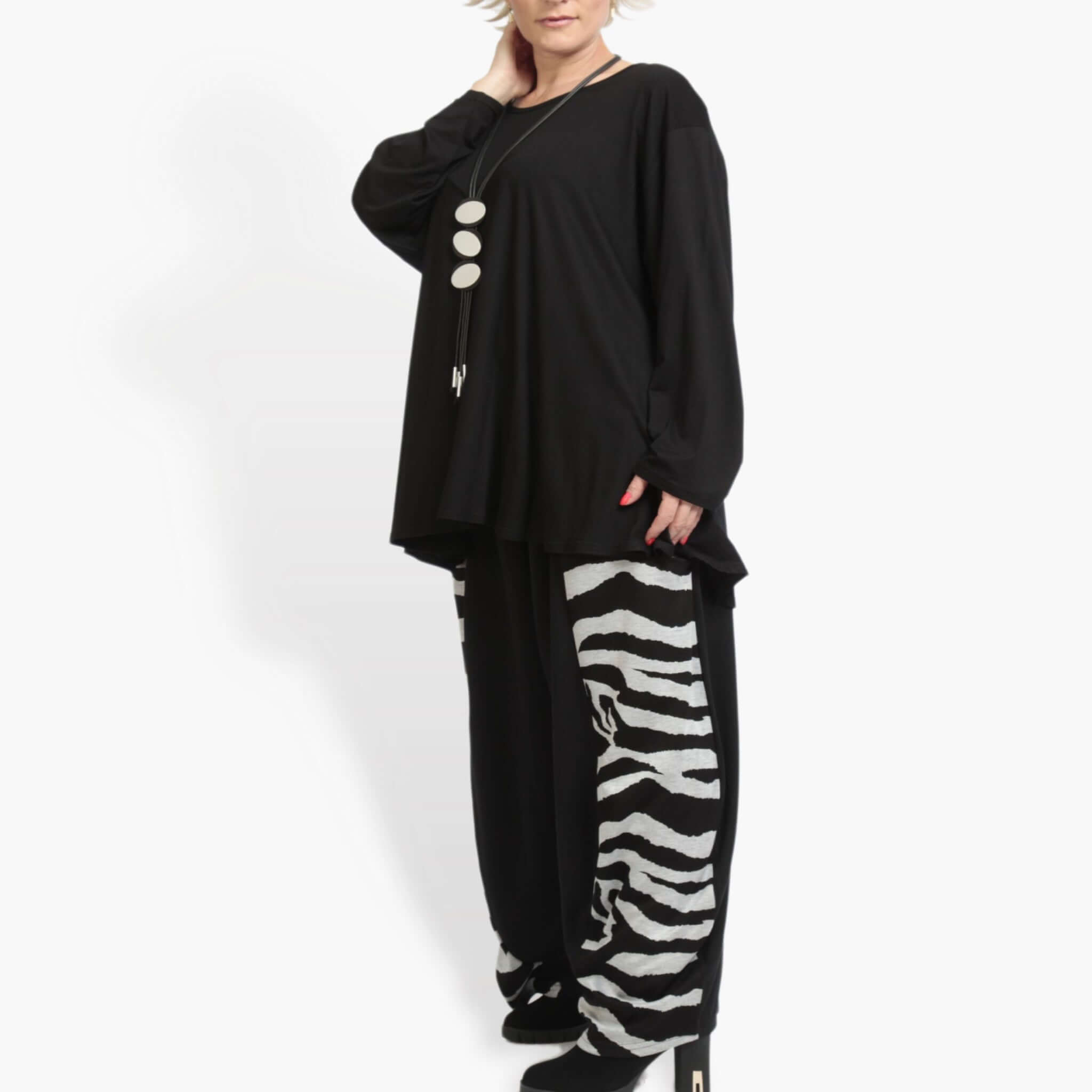  Ballonhose von AKH Fashion aus Viskose, 0916.08069, Schwarz-Grau, Zebra, Schick, Modern