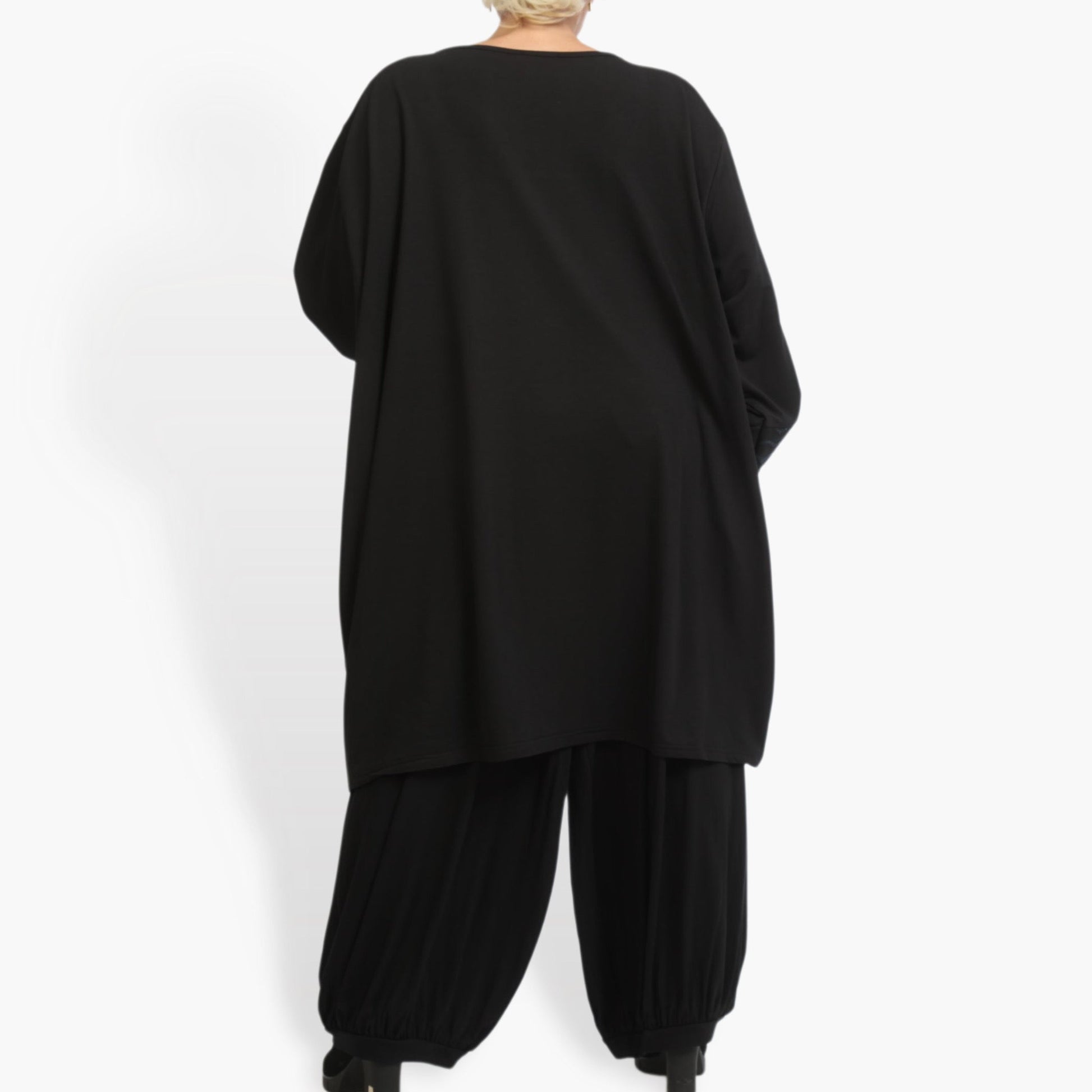  Shirt im Lagenlook mit Wellenmuster in Schwarz-Blau und praktischen Taschen für Plus Size