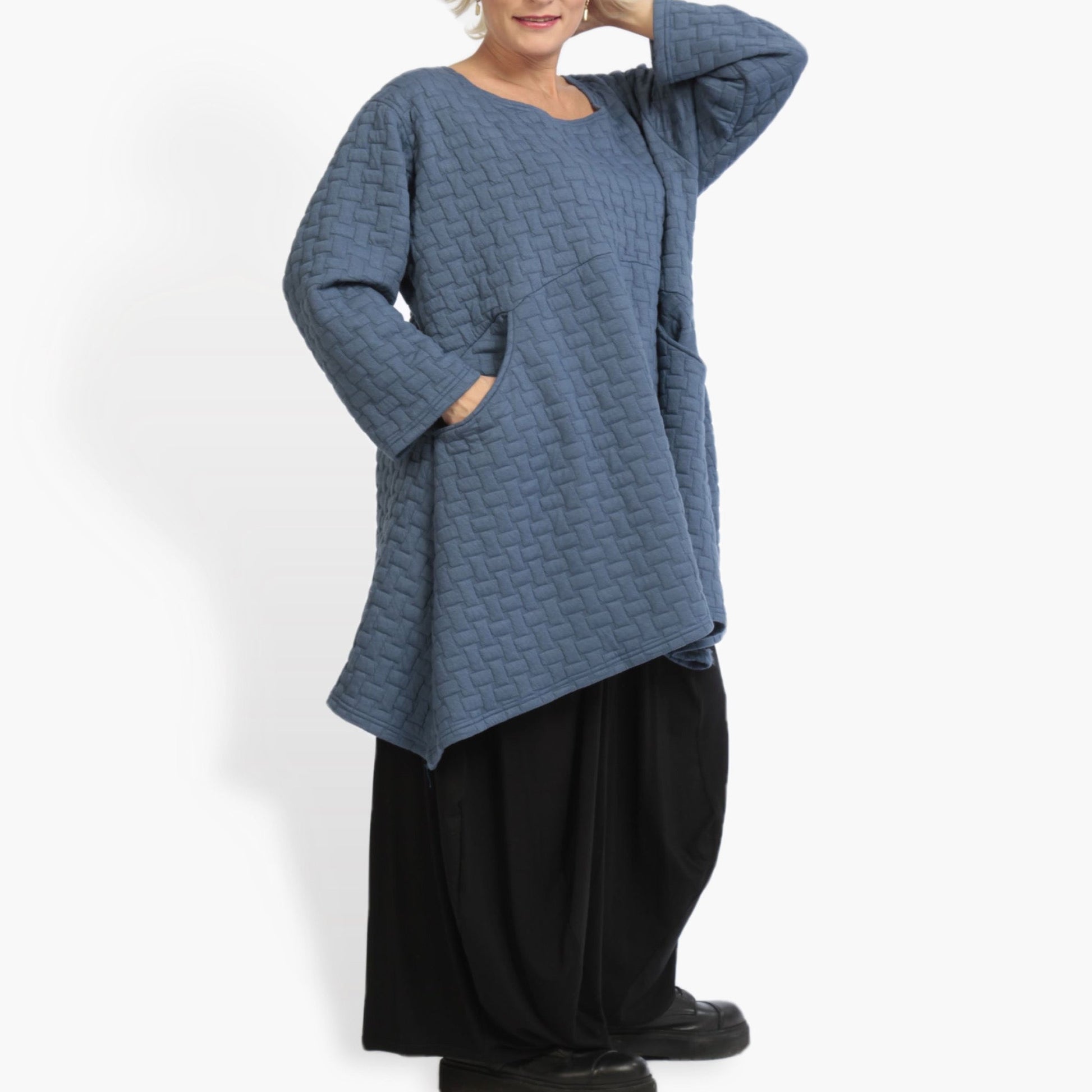  A-Form Bigshirt von AKH Fashion aus Materialmix, 0938.00521, Blau, Kariert, Schick, Modern