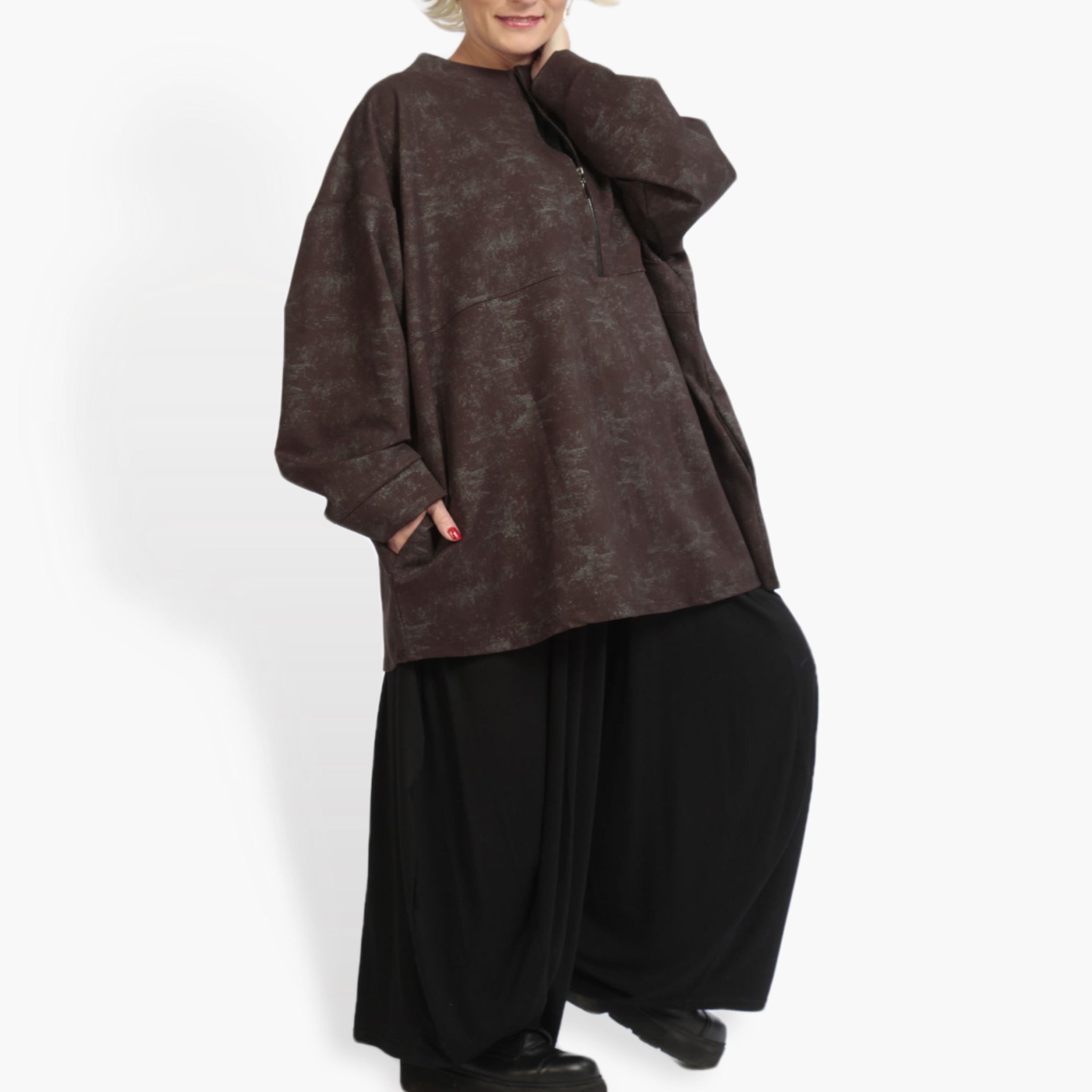  AKH Fashion Bigshirt in kastiger Form, aus Viskose, 0942.06821, Dunkelbraun, Schick, Modern