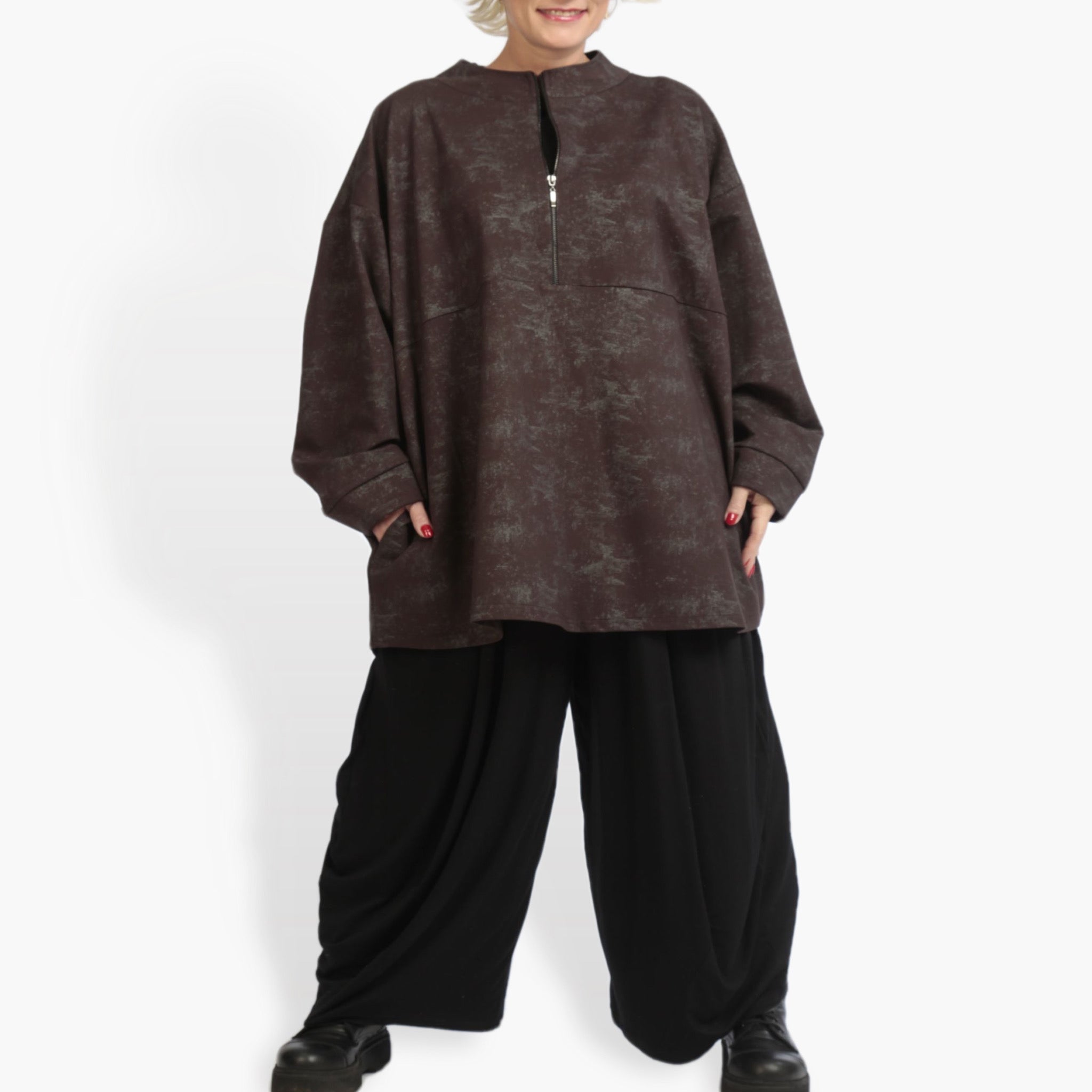  AKH Fashion Bigshirt in kastiger Form, aus Viskose, 0942.06821, Dunkelbraun, Schick, Modern