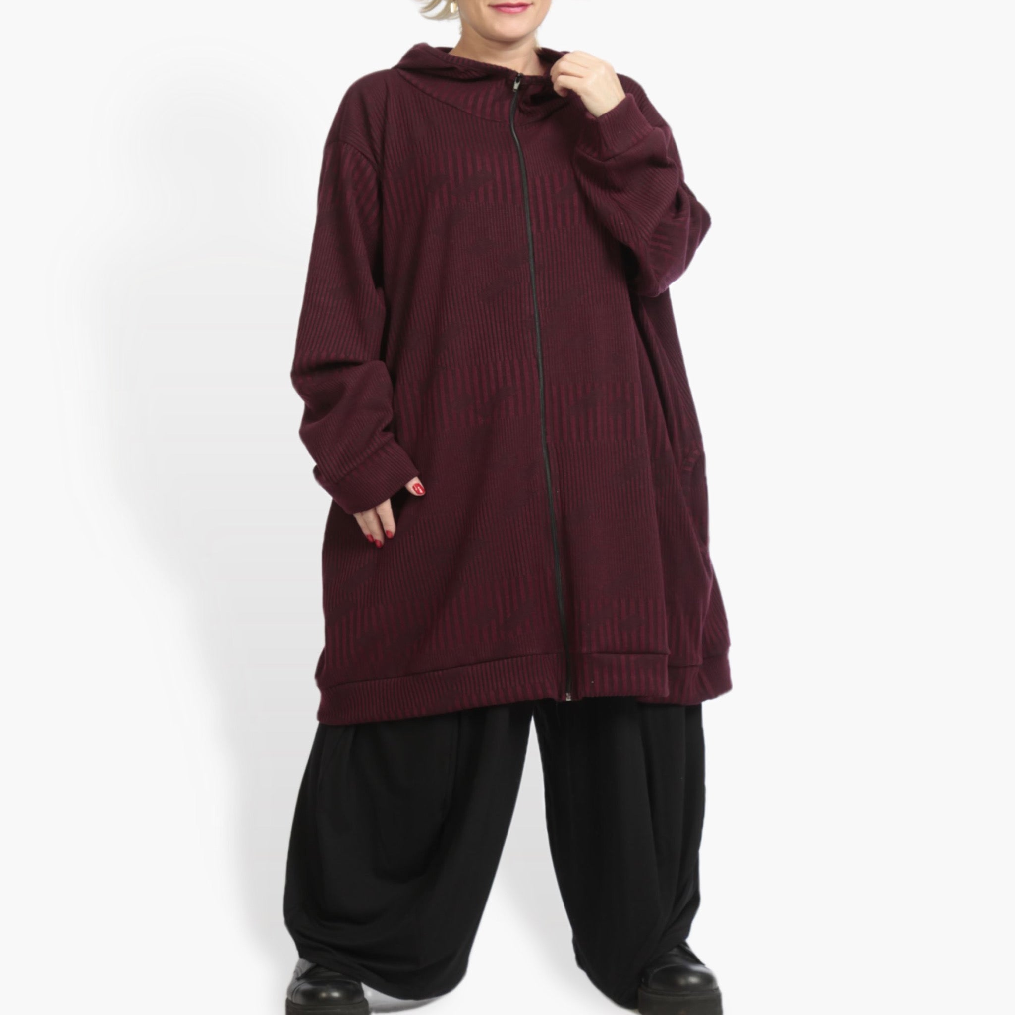  Ballonjacke von AKH Fashion aus Materialmix, 0951.06819, Weinrot, Streifen, Schick