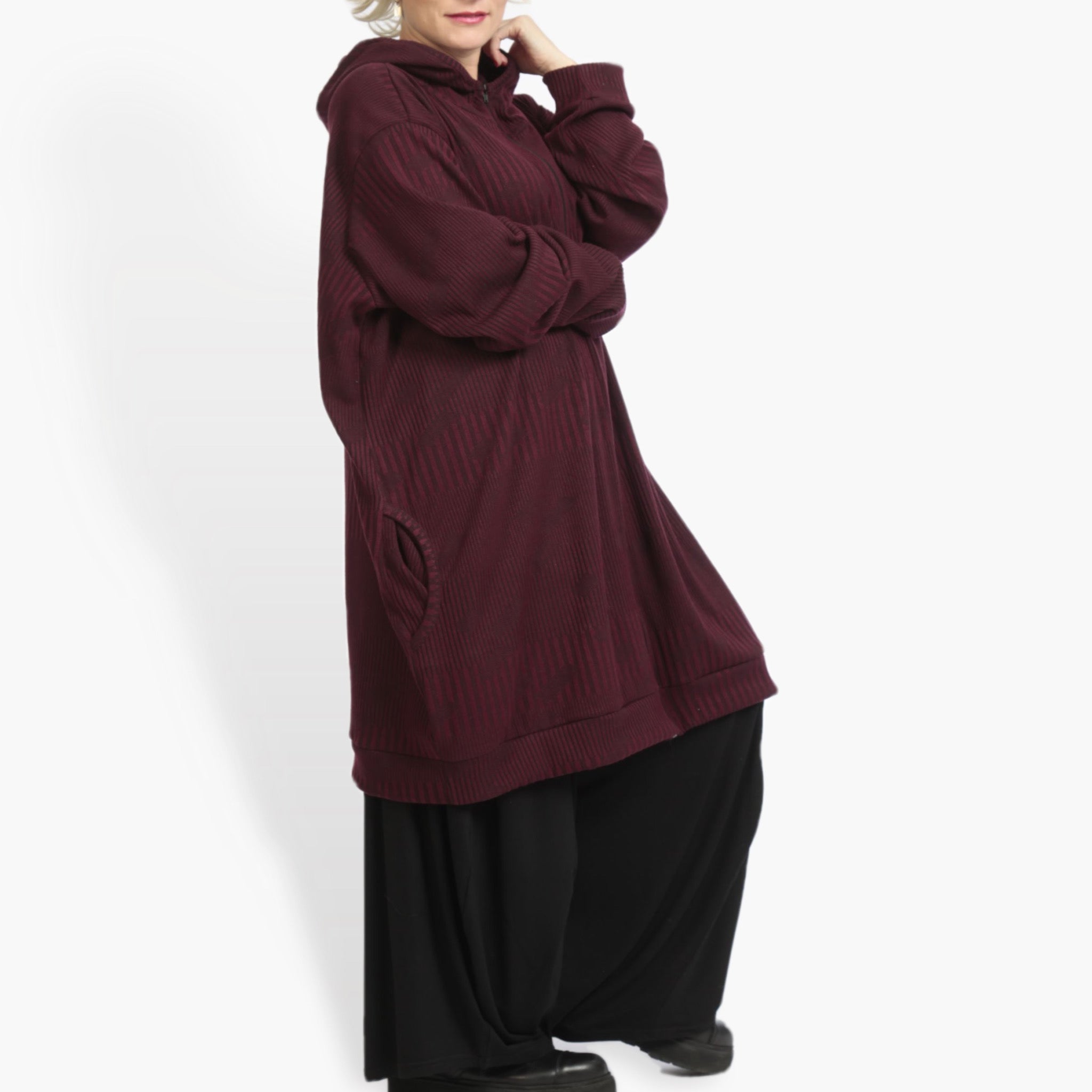  Ballonjacke von AKH Fashion aus Materialmix, 0951.06819, Weinrot, Streifen, Schick